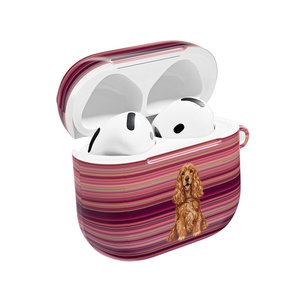 BURGUNDY STRIPES SPANIEL DOG AIRPOD CASE
