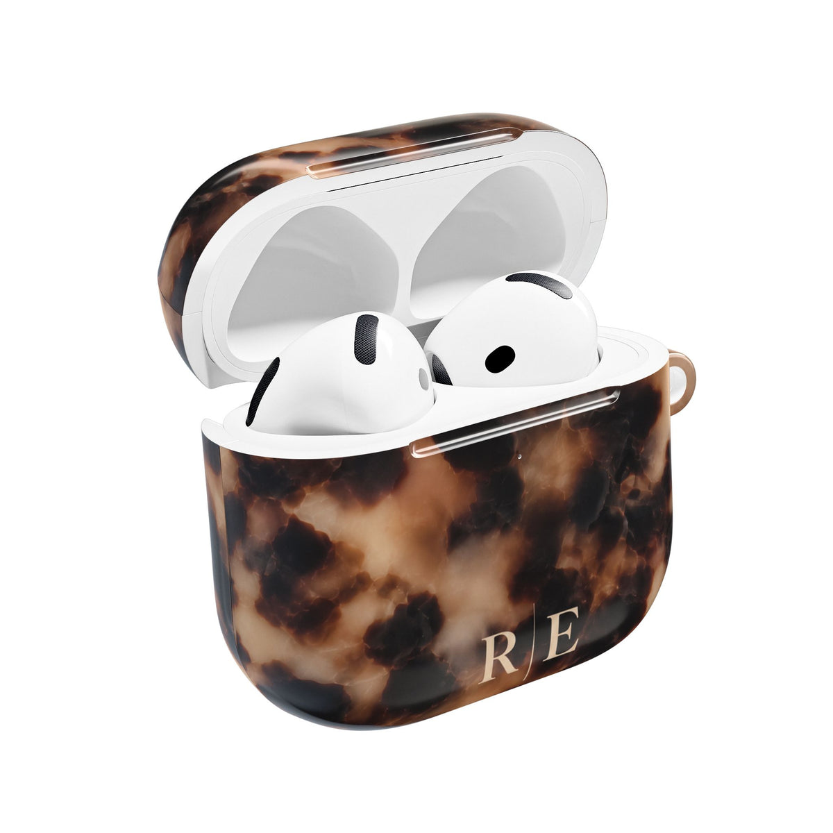 PERSONALIZED BROWN MARBLE TORTOISE SHELL MONOGRAM INITIALS CUSTOM AIRPOD CASE
