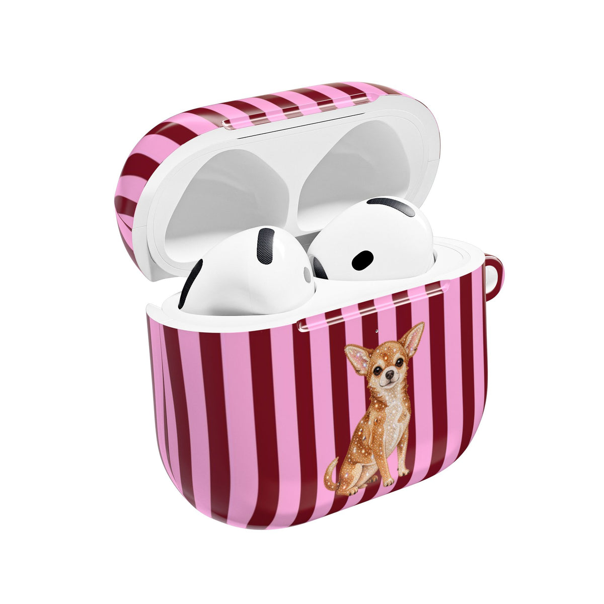 BURGUNDY PINK STRIPES CHIHUAHUA AIRPOD CASE