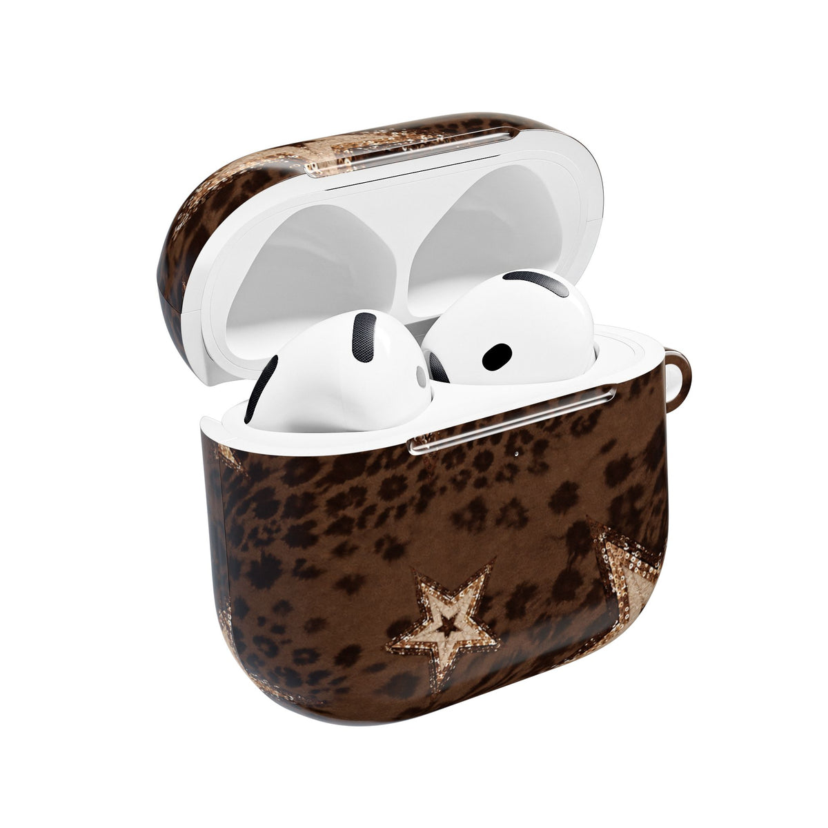 BROWN LEOPARD GOLD STARS AIRPOD CASE