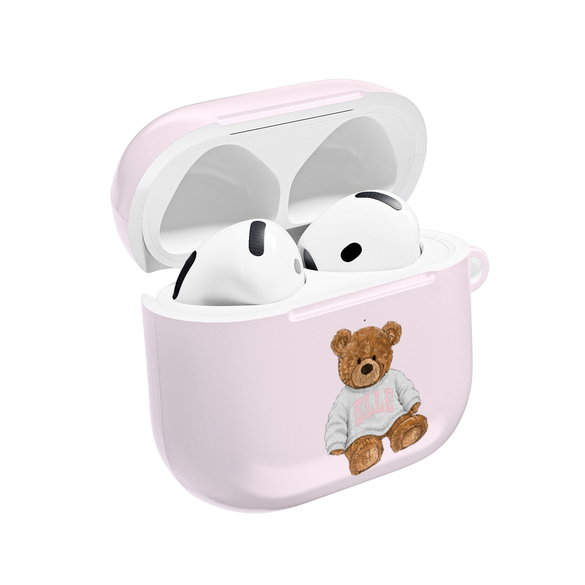 PERSONALIZED VARSITY SWEATER BABY PINK CUSTOM TEDDY BEAR NAME AIRPOD CASE