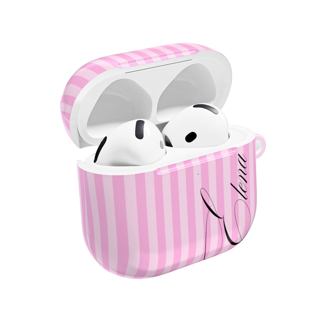 PERSONALIZED PINK STRIPES BLACK CUSTOM NAME AIRPOD CASE