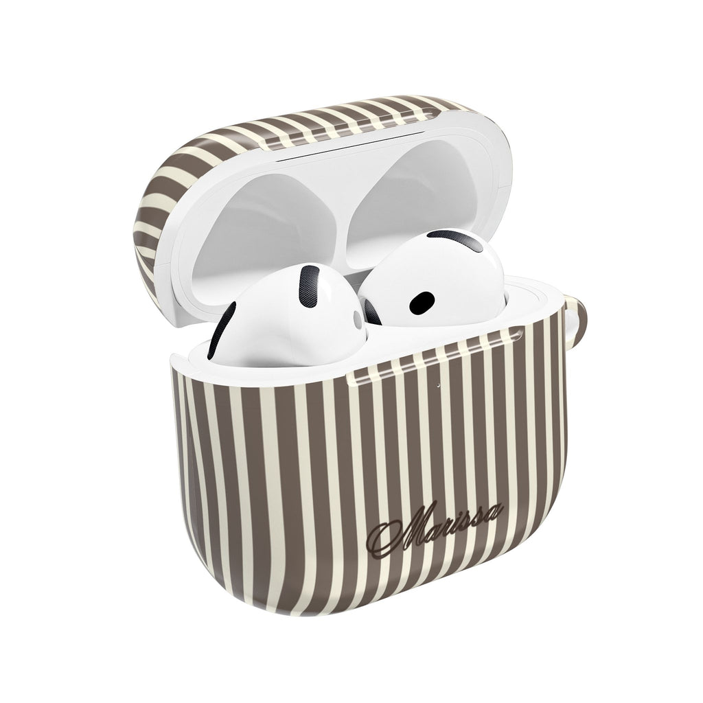 PERSONALIZED NAME CUSTOM BROWN STRIPES AIRPOD CASE