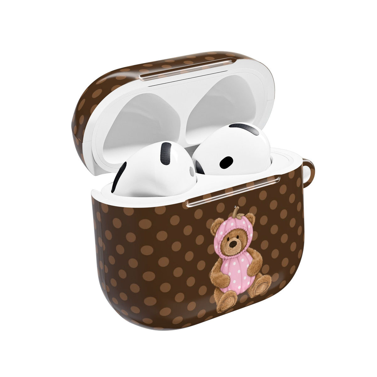BROWN POLKA DOTS HALLOWEEN PINK PUMPKIN TEDDY BEAR AIRPOD CASE