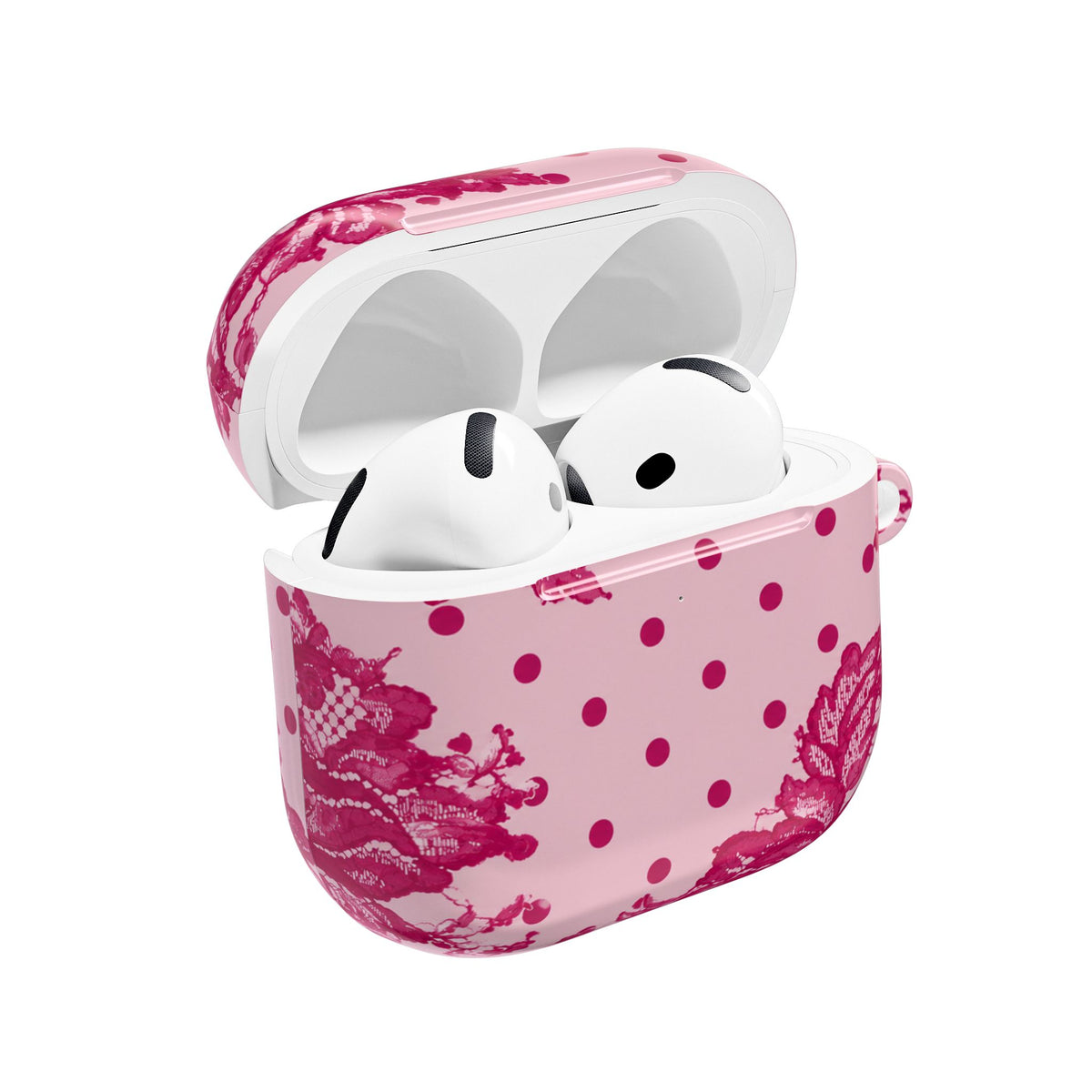 RASPBERRY CHANTILLY POLKA DOTS LACE AIRPOD CASE