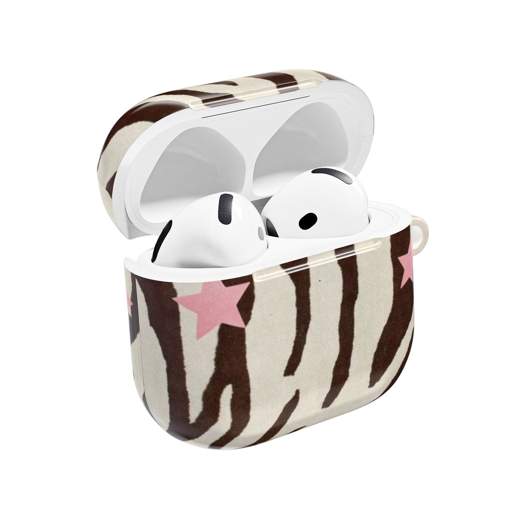 BROWN ZEBRA PINK STARS AIRPOD CASE