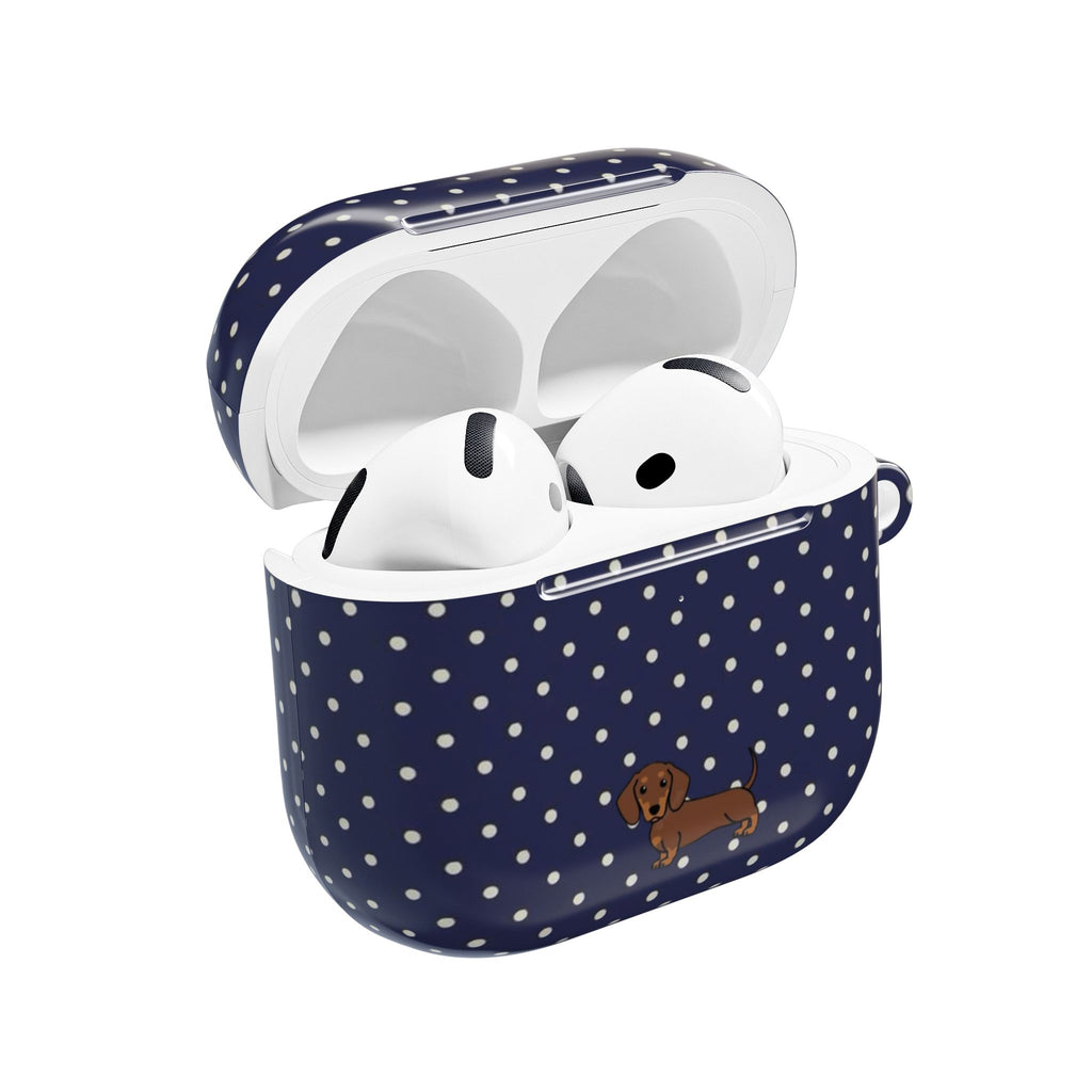 NAVY BLUE POLKA DOTS DACHSHUND AIRPOD CASE