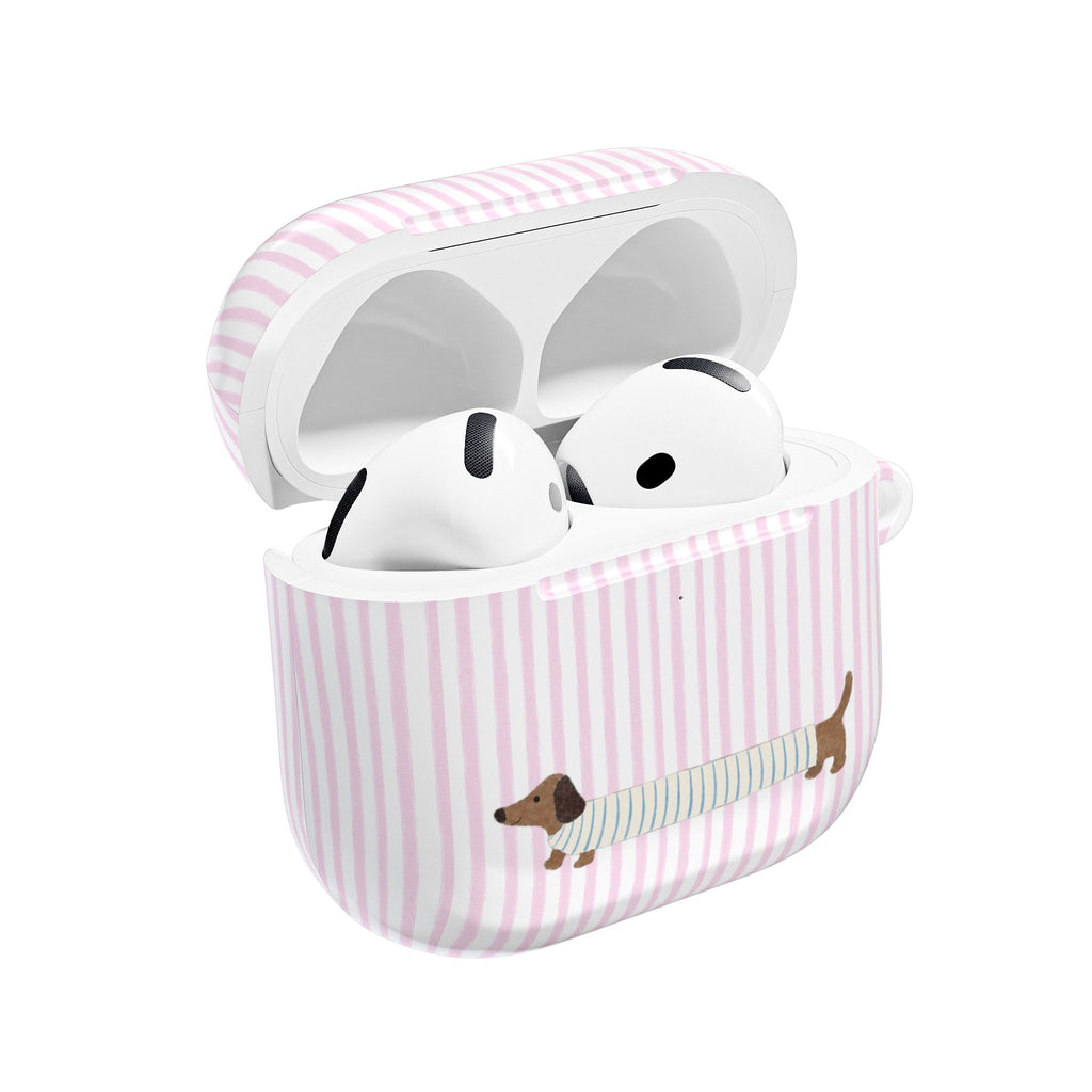 PINK STRIPES DACHSHUND WEENIE PUPPY DOG AIRPOD CASE