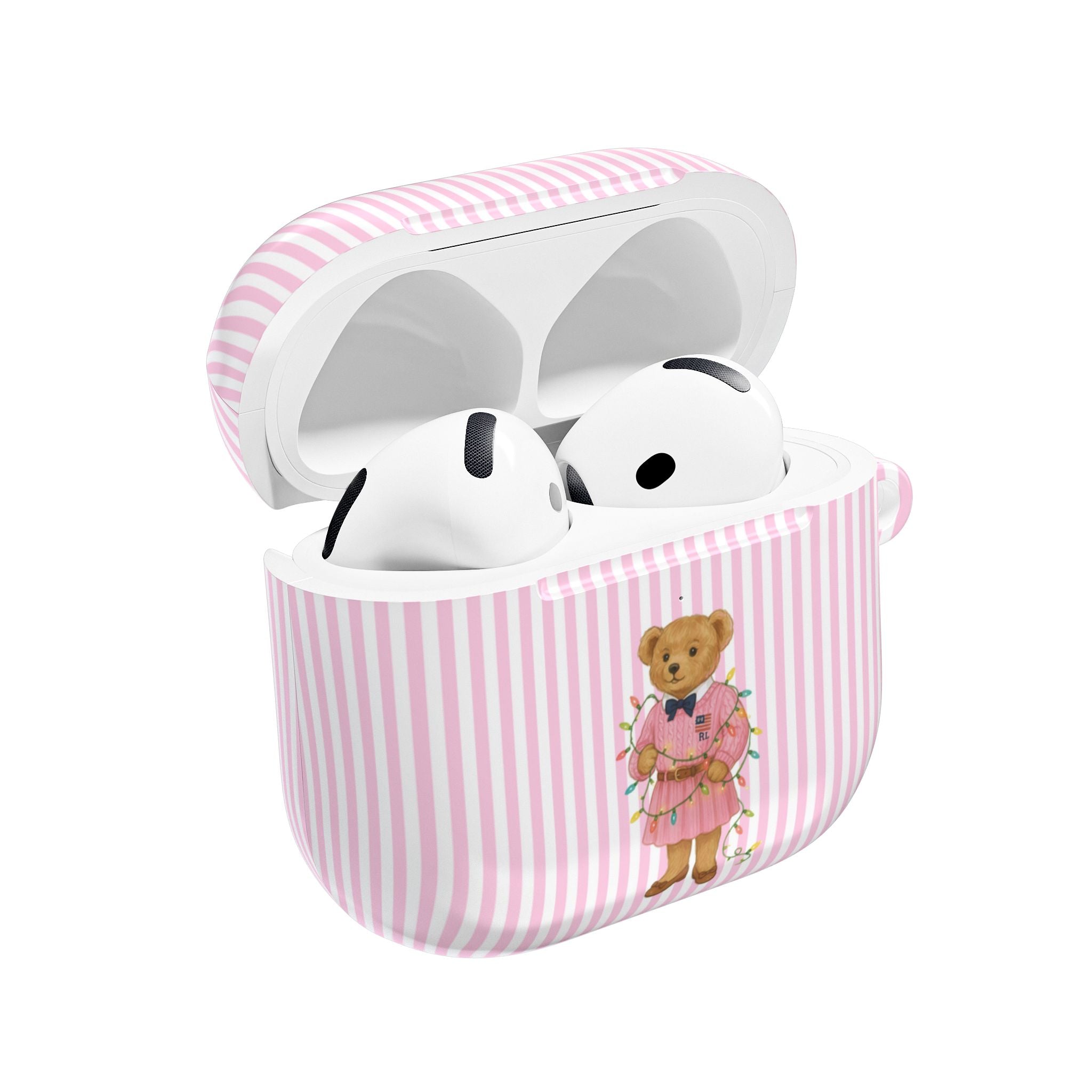 PINK STRIPES RL TEDDY BEAR AIRPOD CASE