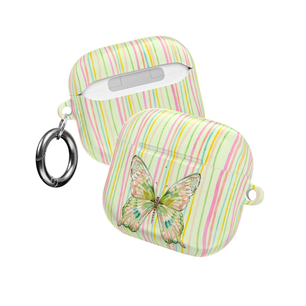 GREEN BUTTERFLY STRIPES AIRPOD CASE
