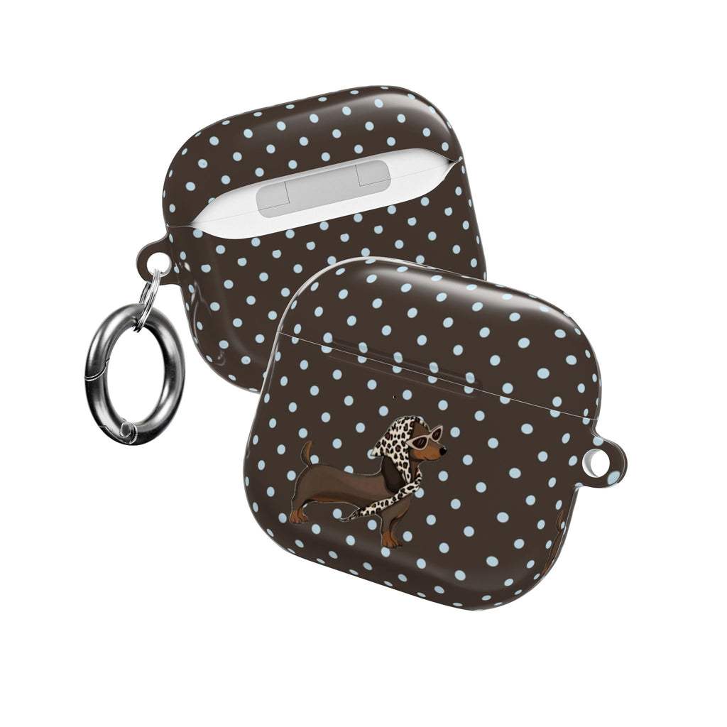 BROWN POLKA DOTS PREPPY DACHSHUND WEENIE DOG AIRPOD CASE