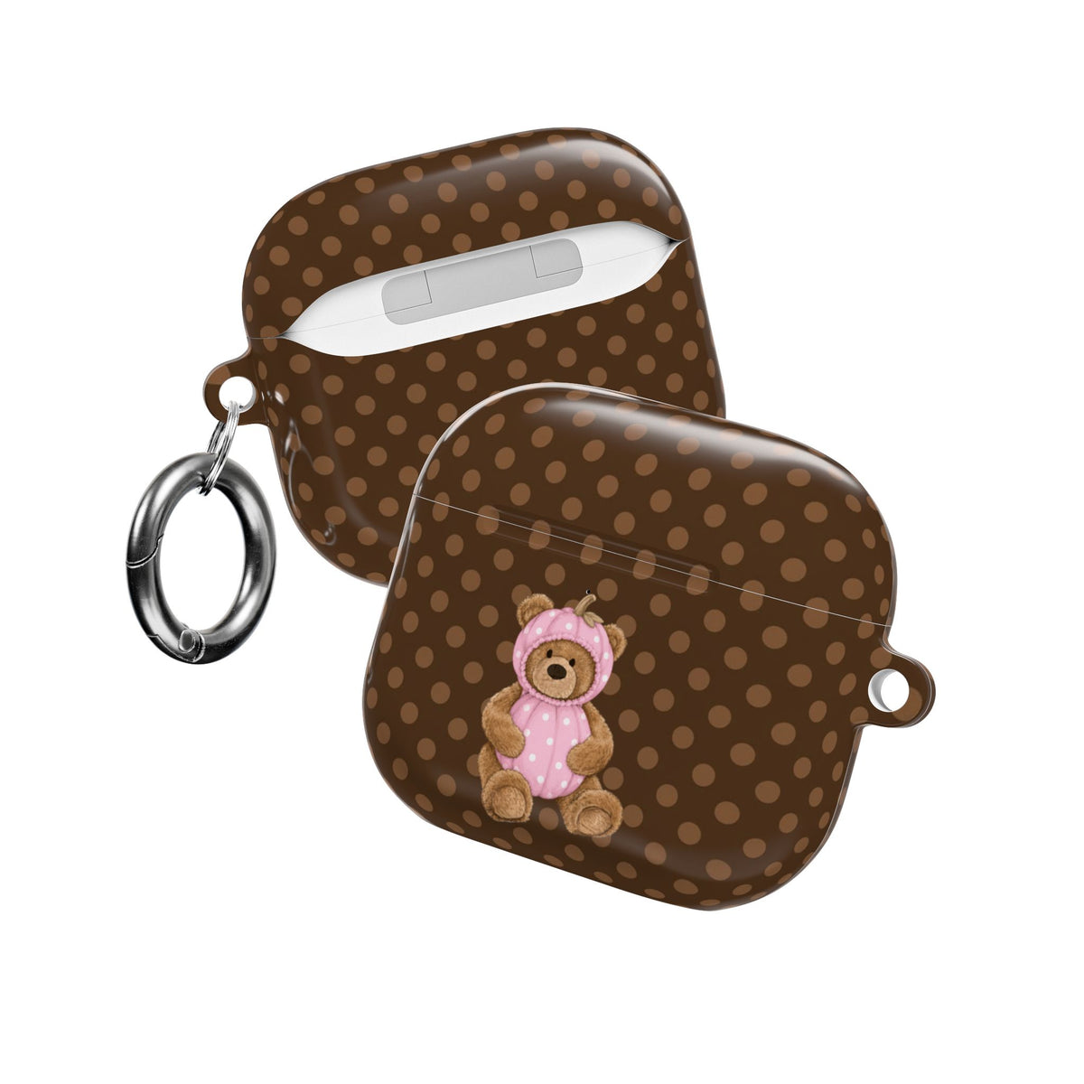BROWN POLKA DOTS HALLOWEEN PINK PUMPKIN TEDDY BEAR AIRPOD CASE