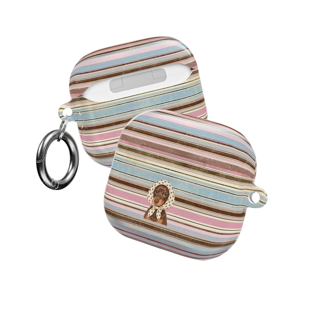 AUTUMN STRIPES PREPPY POLKA DOT DACHSHUND AIRPOD CASE