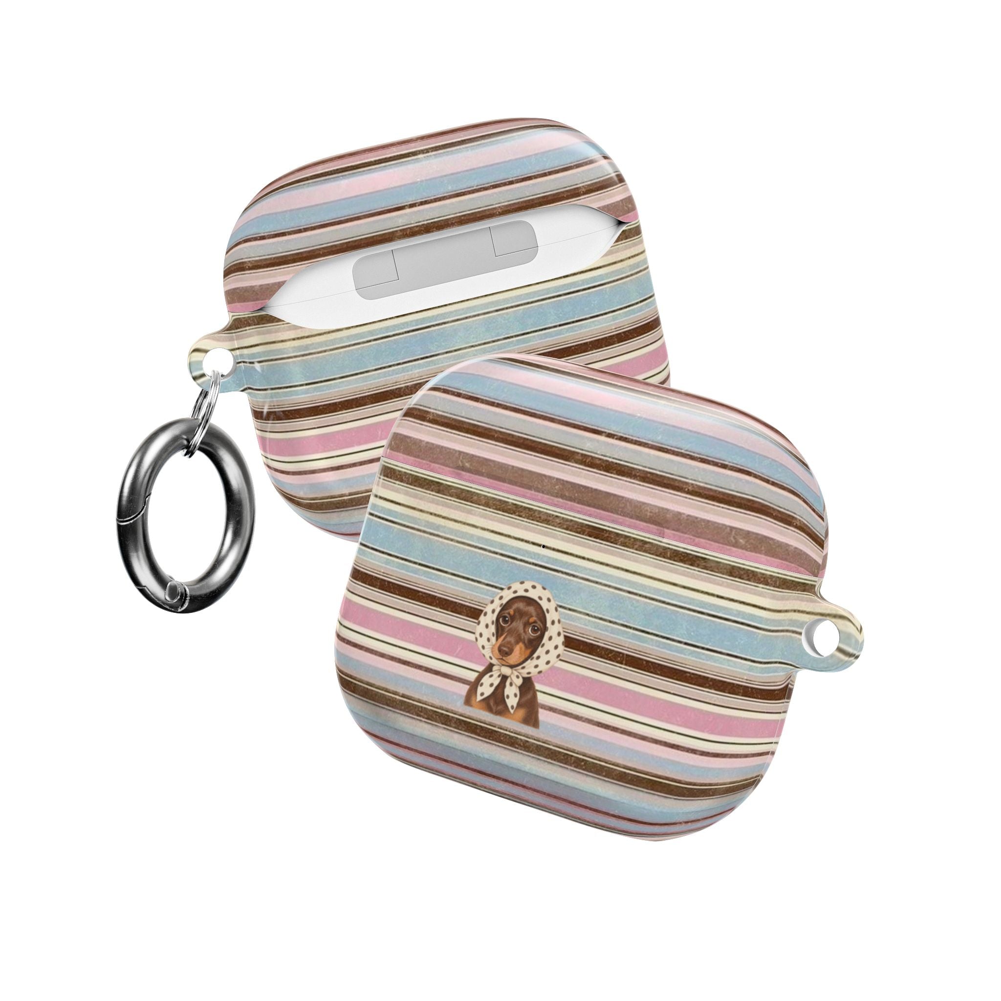 AUTUMN STRIPES PREPPY POLKA DOT DACHSHUND AIRPOD CASE