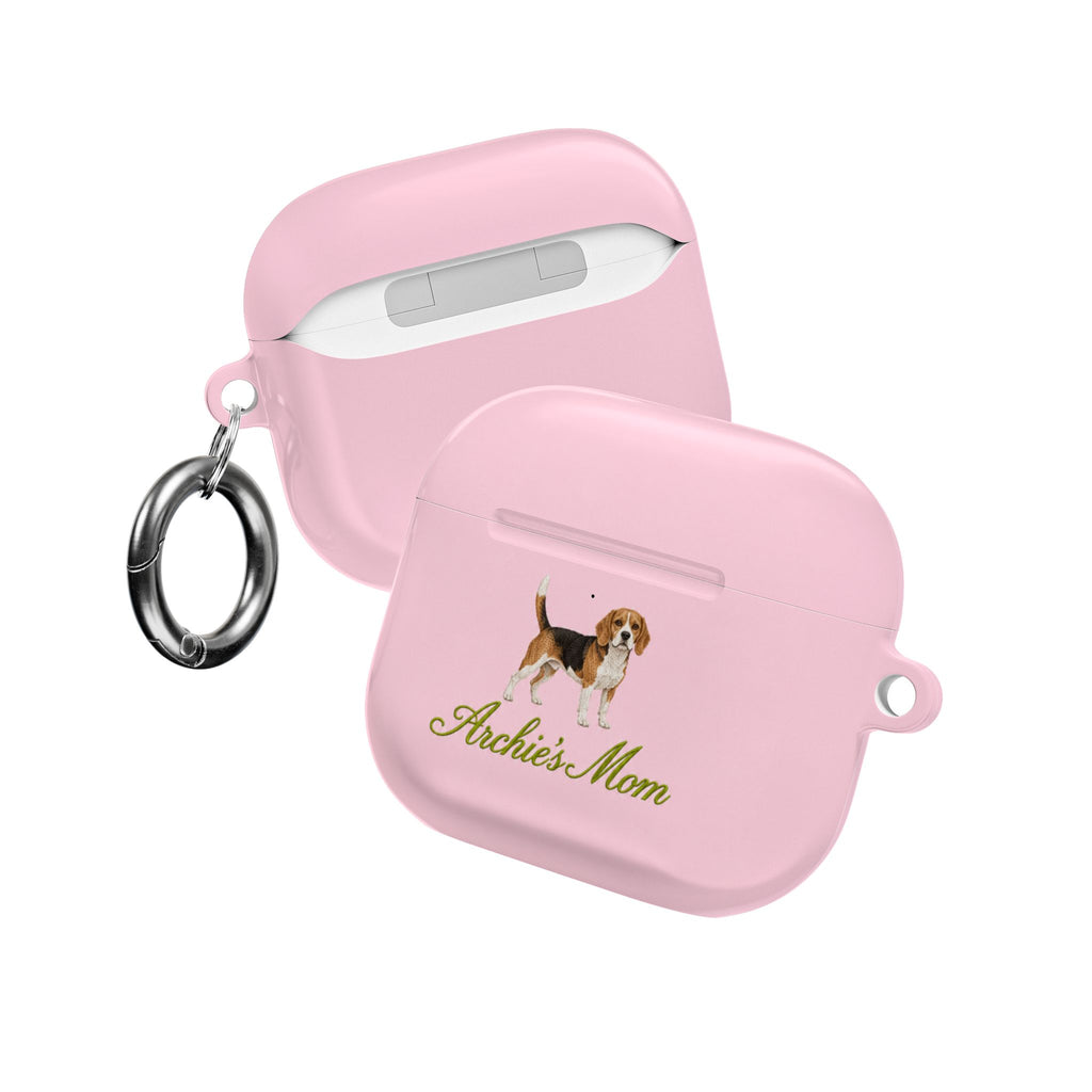 PERSONALIZED PINK BEAGLE DOG MOM CUSTOM NAME AIRPOD CASE