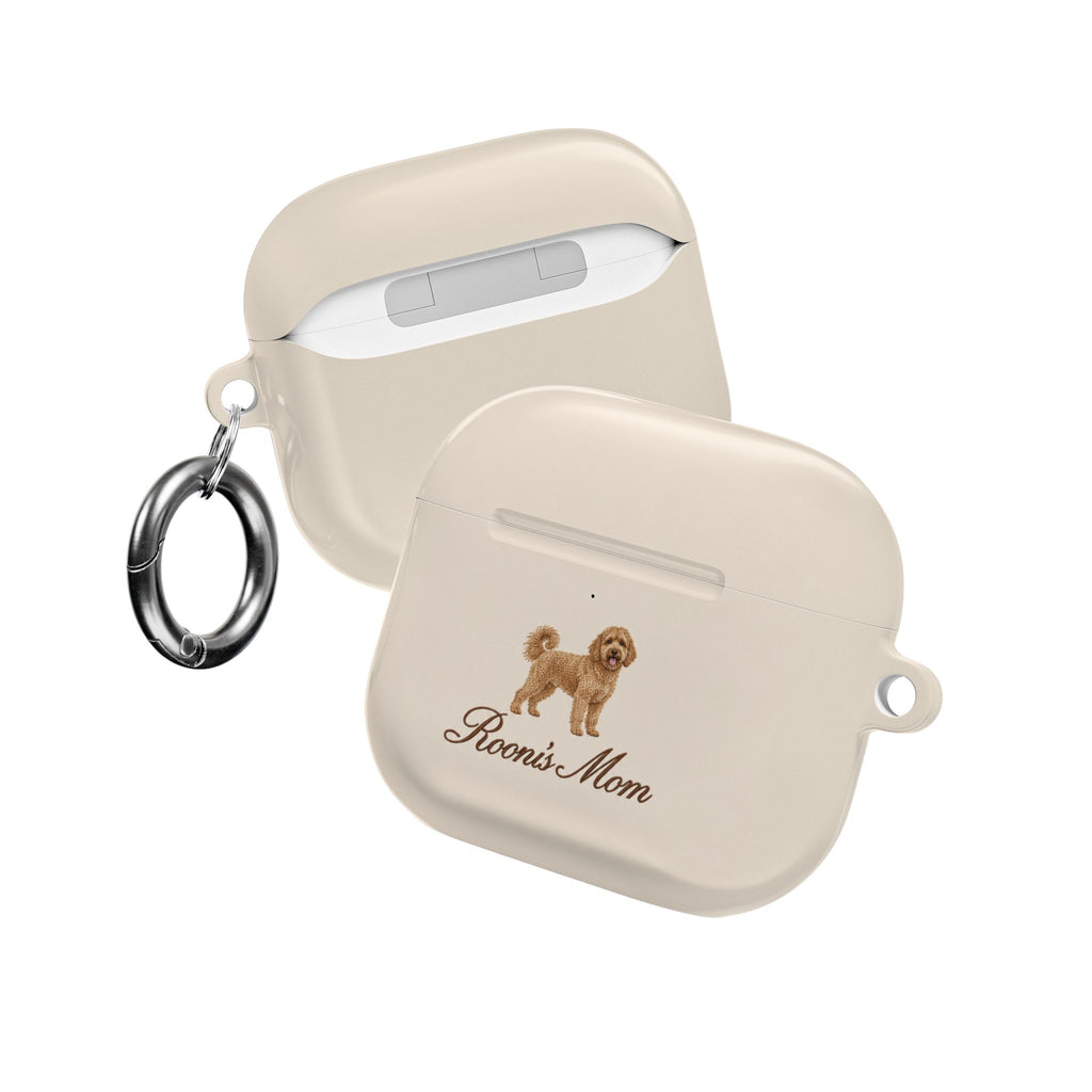 PERSONALIZED BEIGE GOLDENDOODLE DOG MOM CUSTOM NAME AIRPOD CASE