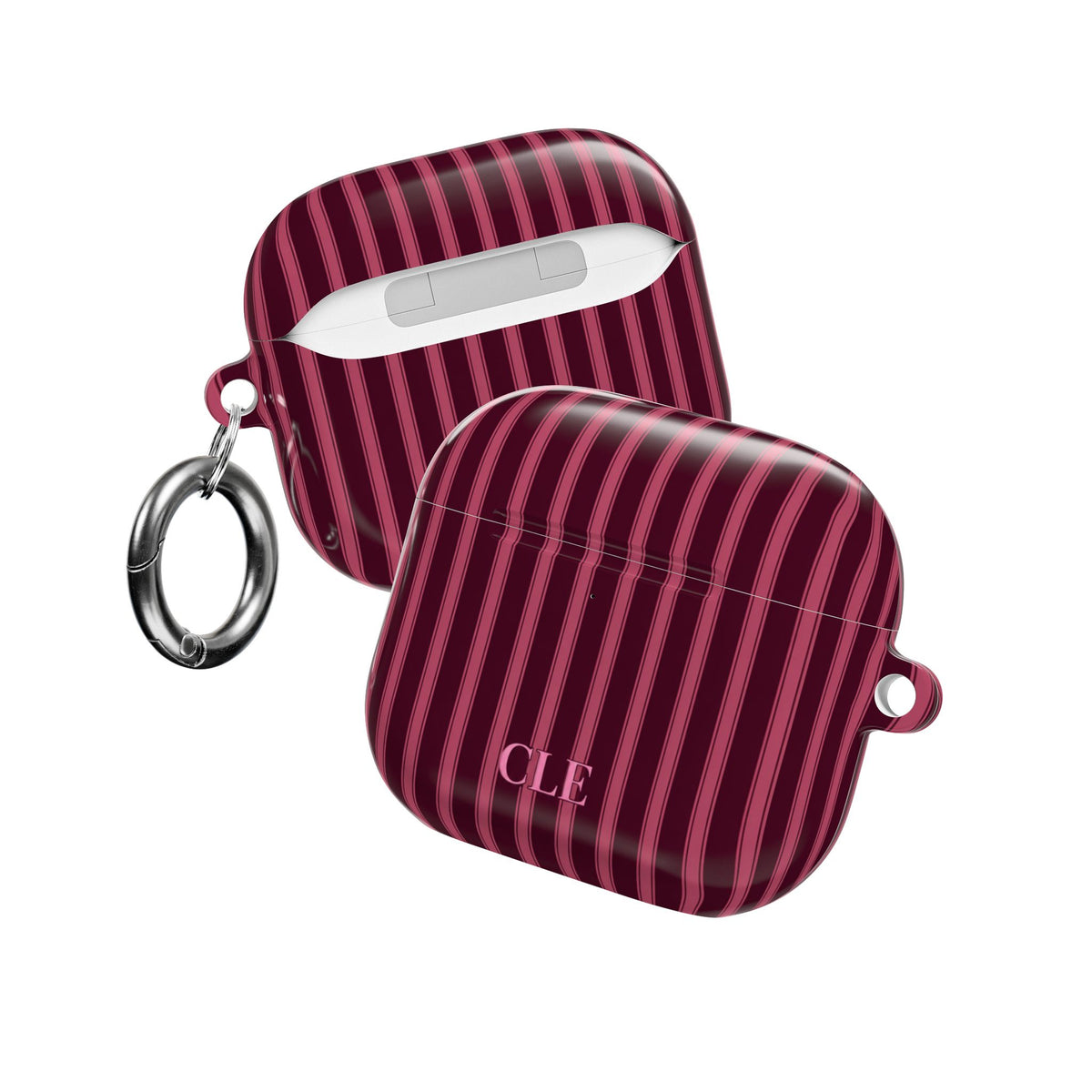 PERSONALIZED DARK CHERRY CLASSIC STRIPES INITIALS CUSTOM NAME AIRPOD CASE
