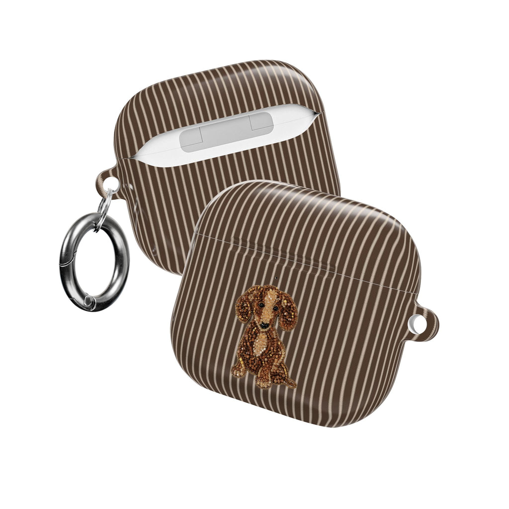 BROWN STRIPES WHIMSY DACHSHUND AIRPOD CASE