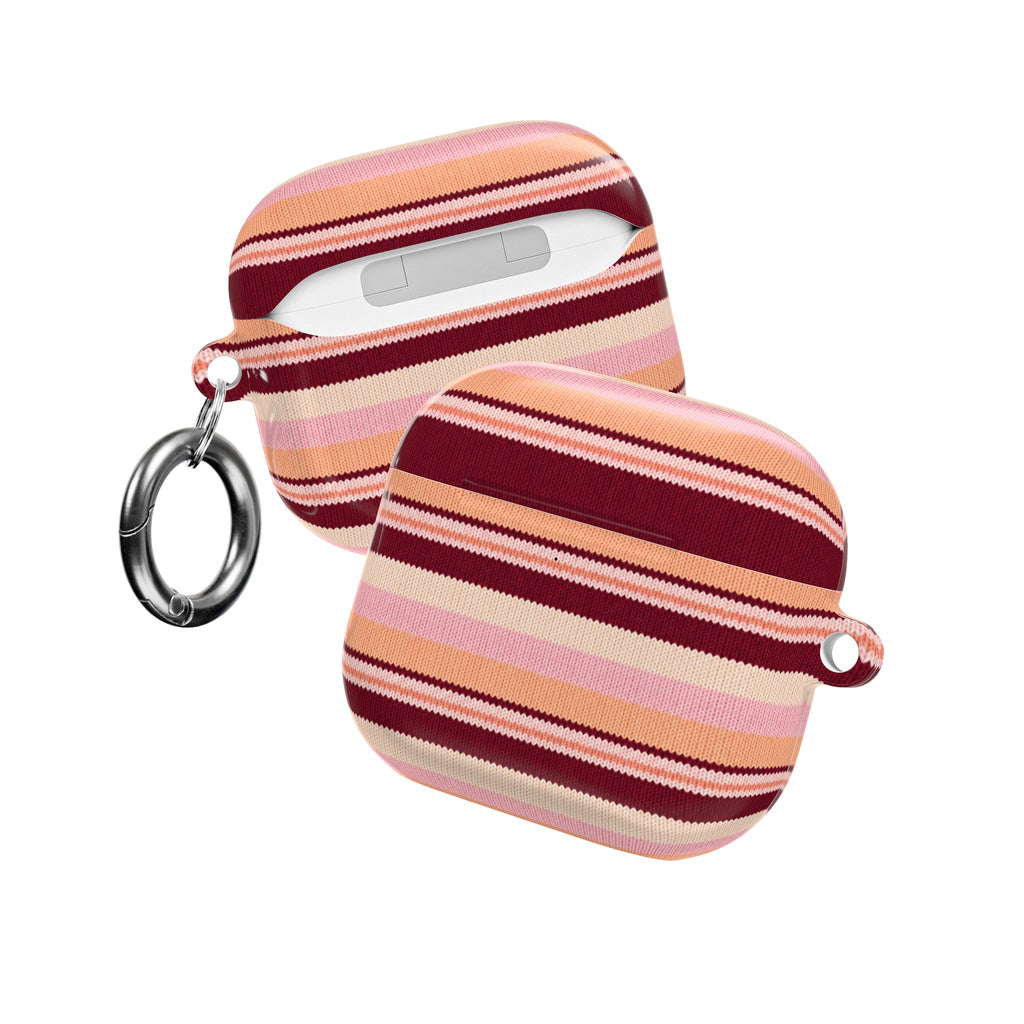 PEACH MERLOT STRIPES AIRPOD CASE