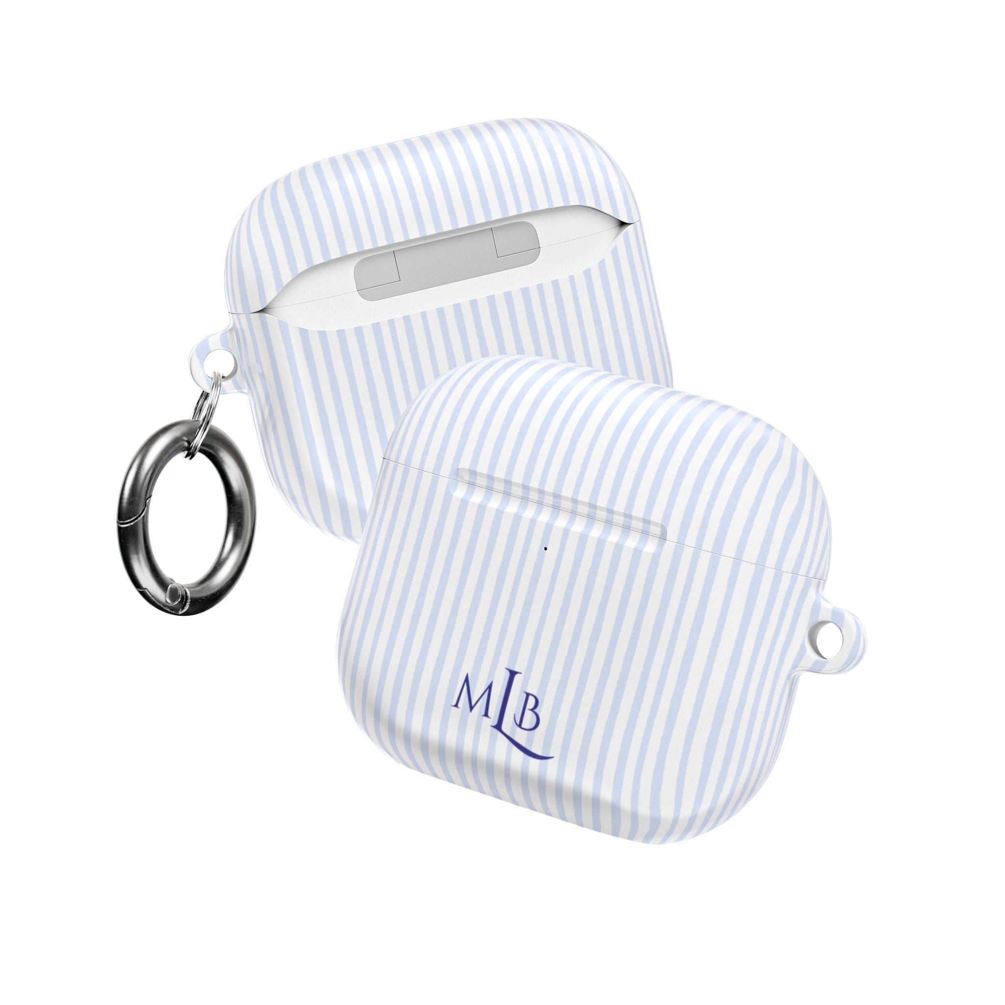 PERSONALIZED NAME CUSTOM BLUE STRIPES MONOGRAM INITIALS AIRPOD CASE