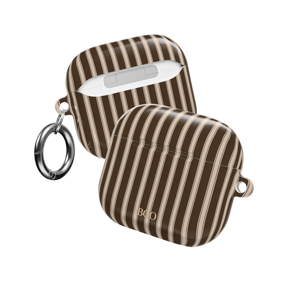 PERSONALIZED BROWN CLASSIC STRIPES INITIALS NAME AIRPOD CASE