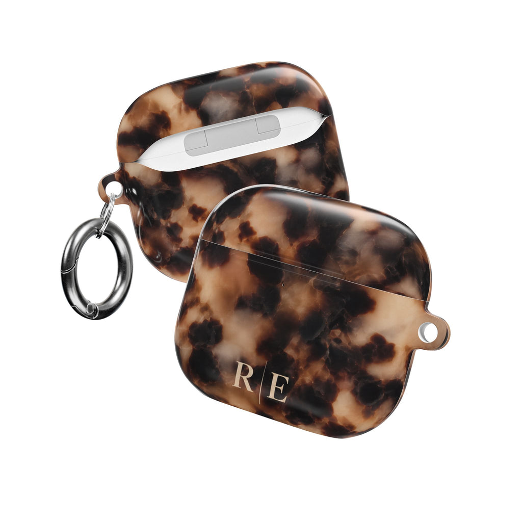 PERSONALIZED BROWN MARBLE TORTOISE SHELL MONOGRAM INITIALS CUSTOM AIRPOD CASE