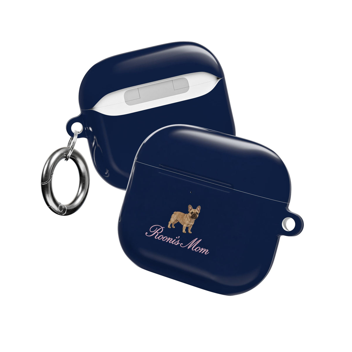 PERSONALIZED NAVY BLUE FRENCH BULLDOG DOG MOM CUSTOM NAME AIRPOD CASE