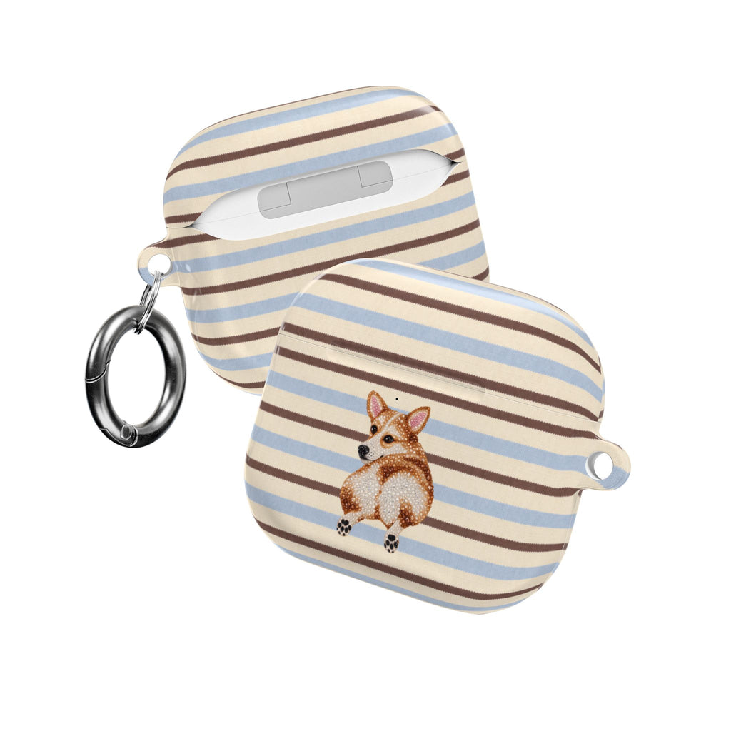 HONEY BROWN STRIPES CORGI AIRPOD CASE