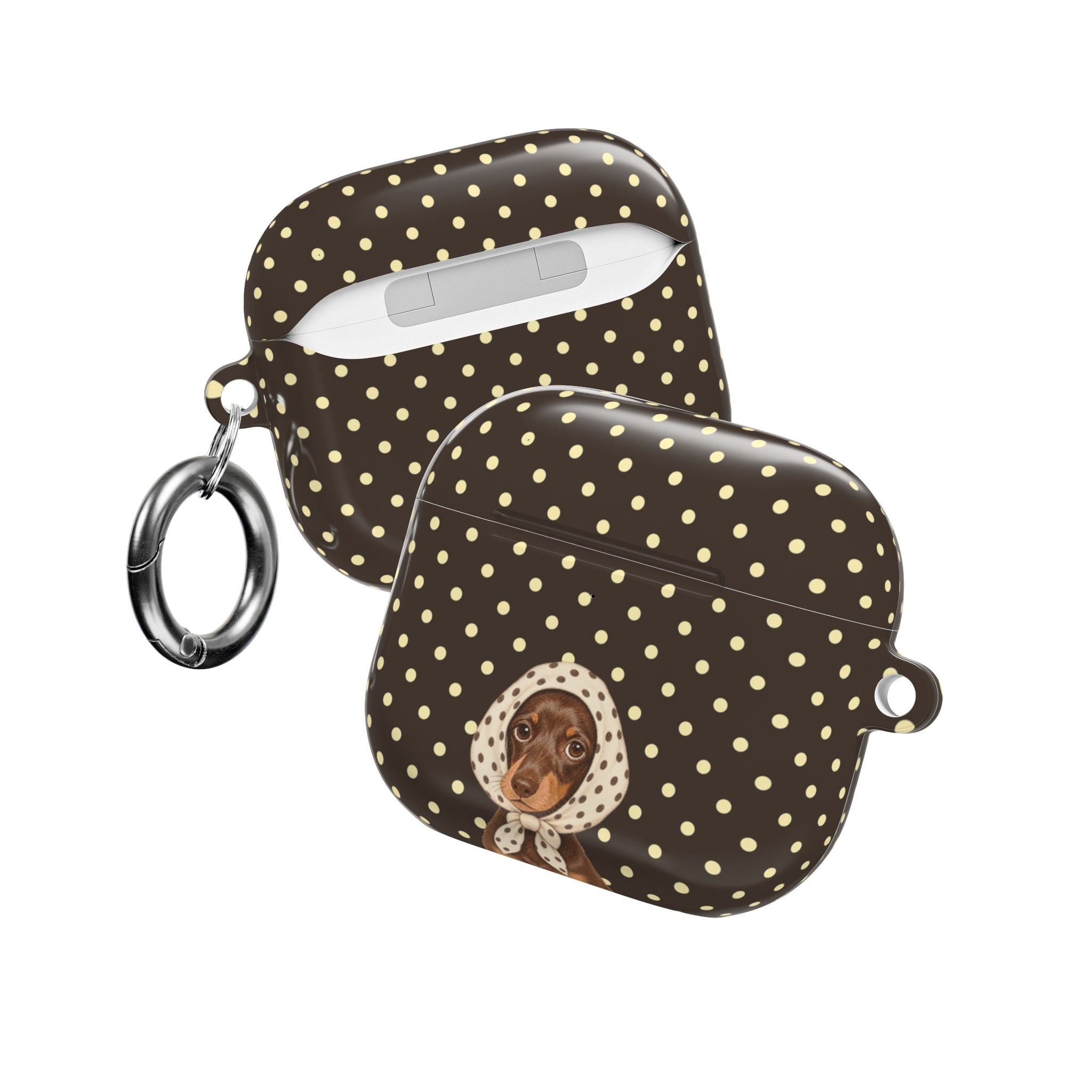 BROWN POLKA DOTS PREPPY SCARF DACHSHUND AIRPOD CASE