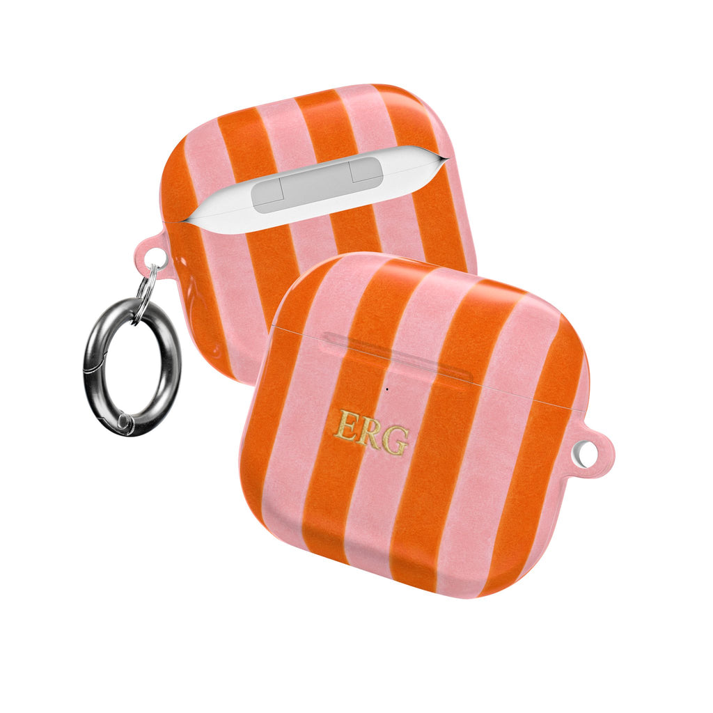 PERSONALIZED NAME CUSTOM ORANGE STRIPES AIRPOD CASE