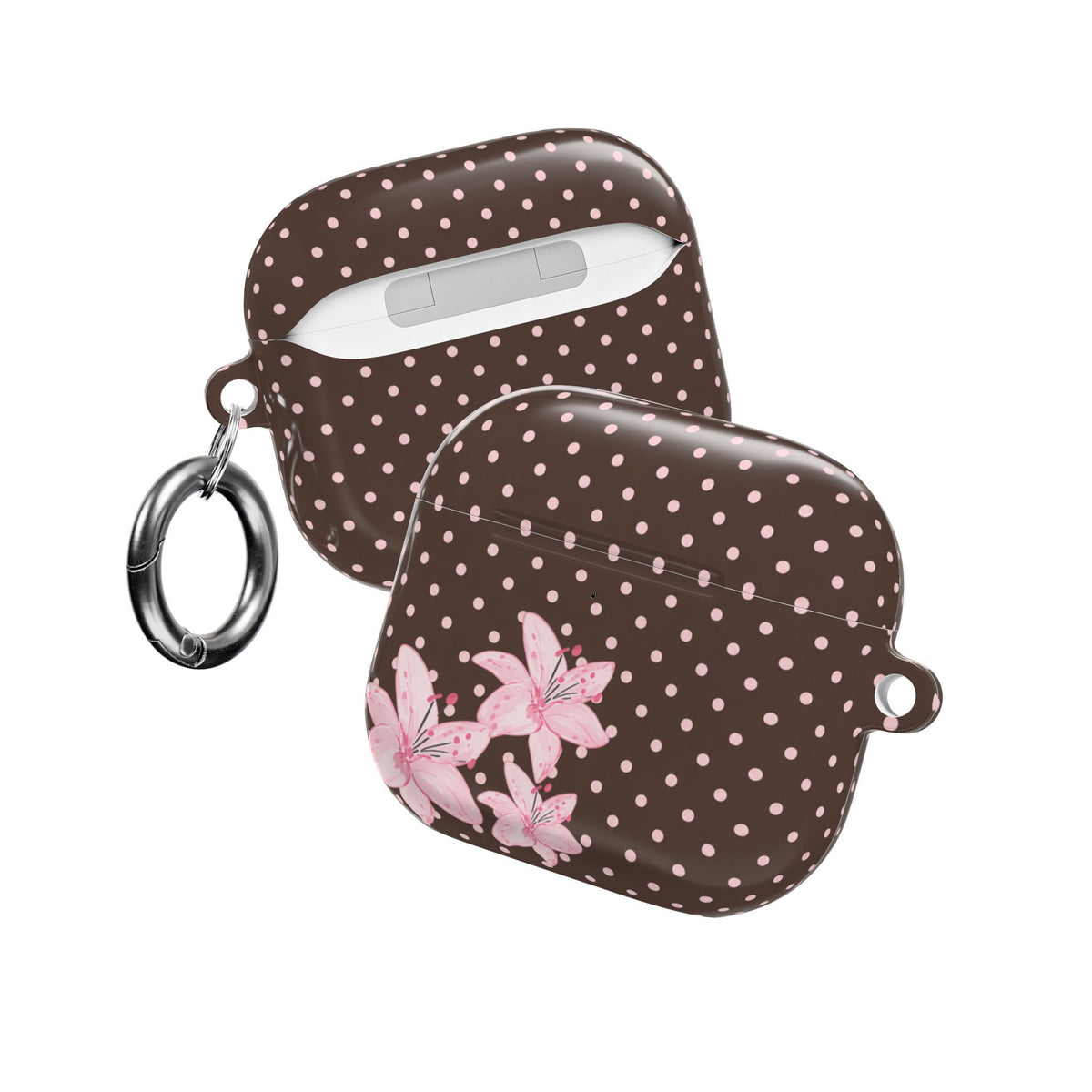 BROWN POLKA DOTS PINK FLORAL AIRPOD CASE