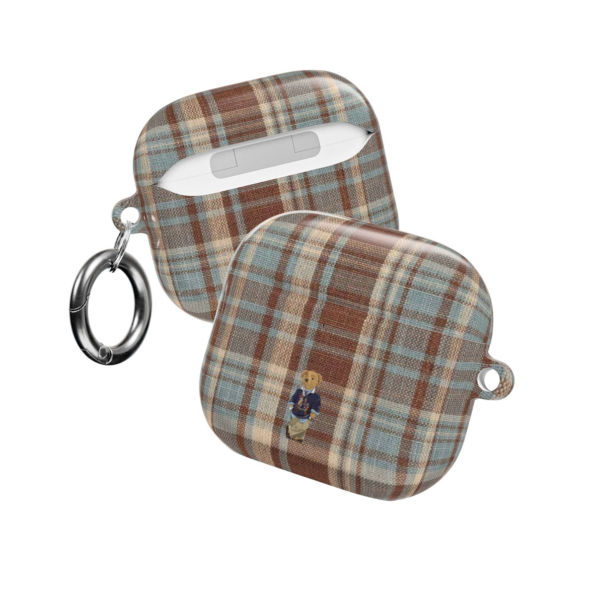 BROWN PLAID MINI TEDDY BEAR AIRPOD CASE