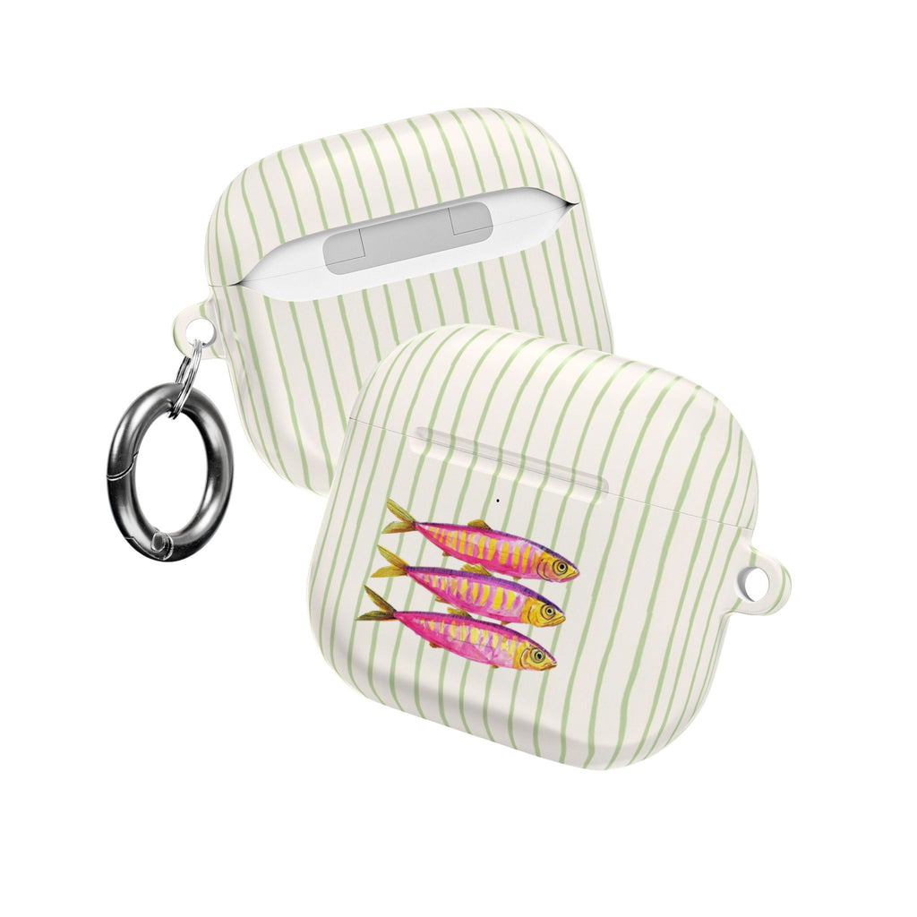 GREEN STRIPES PINK SARDINES AIRPOD CASE