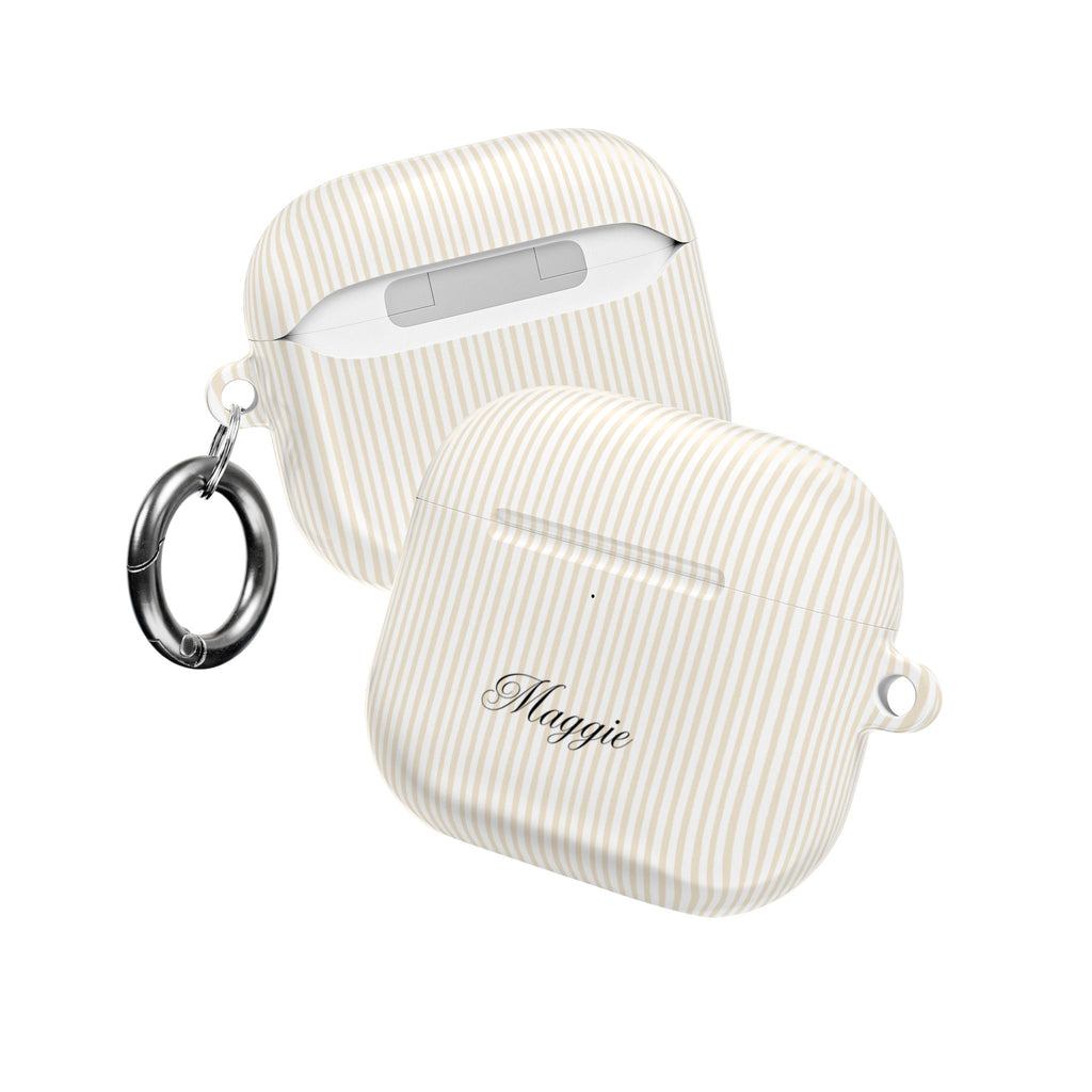 PERSONALIZED NAME CUSTOM BEIGE STRIPES AIRPOD CASE
