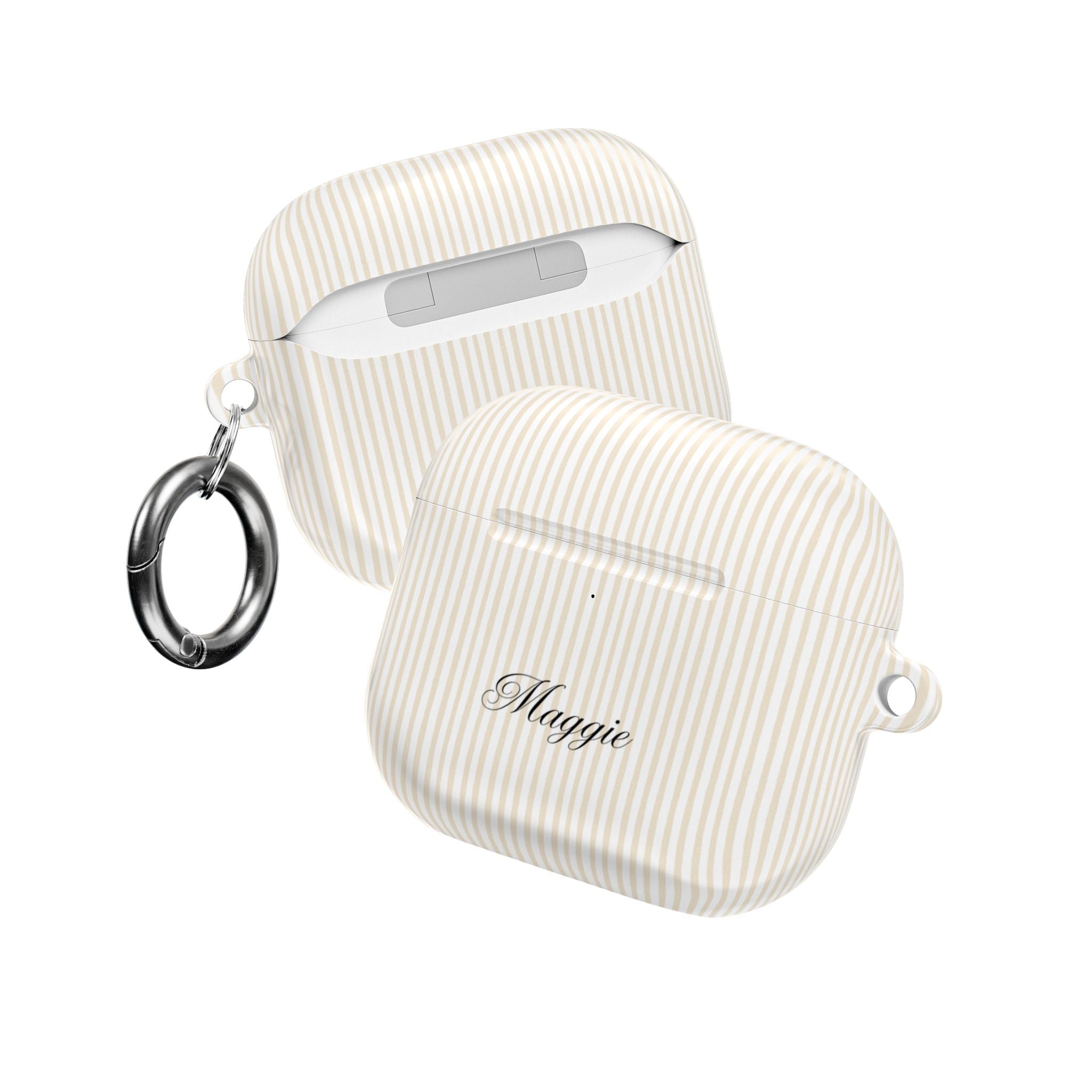 PERSONALIZED NAME CUSTOM BEIGE STRIPES AIRPOD CASE
