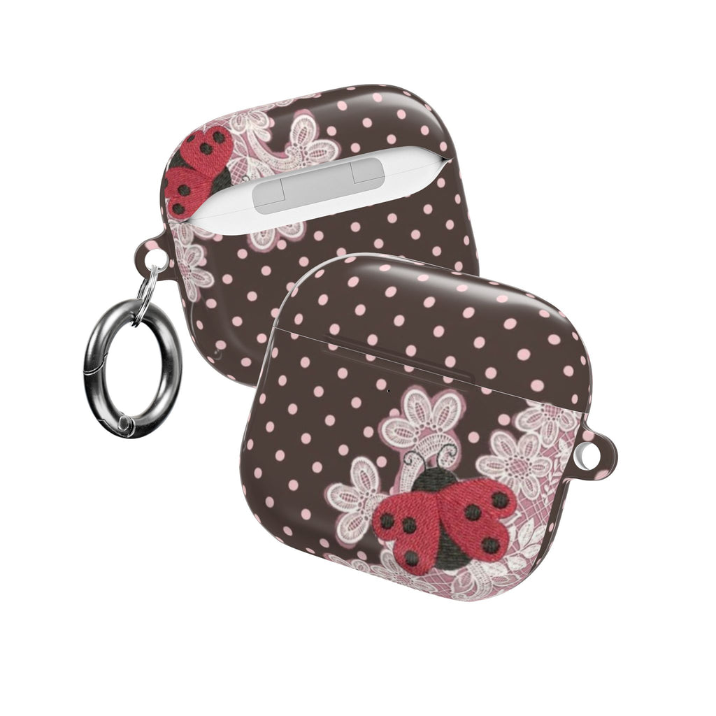 BROWN POLKA DOTS PINK LACE LADYBUG AIRPOD CASE