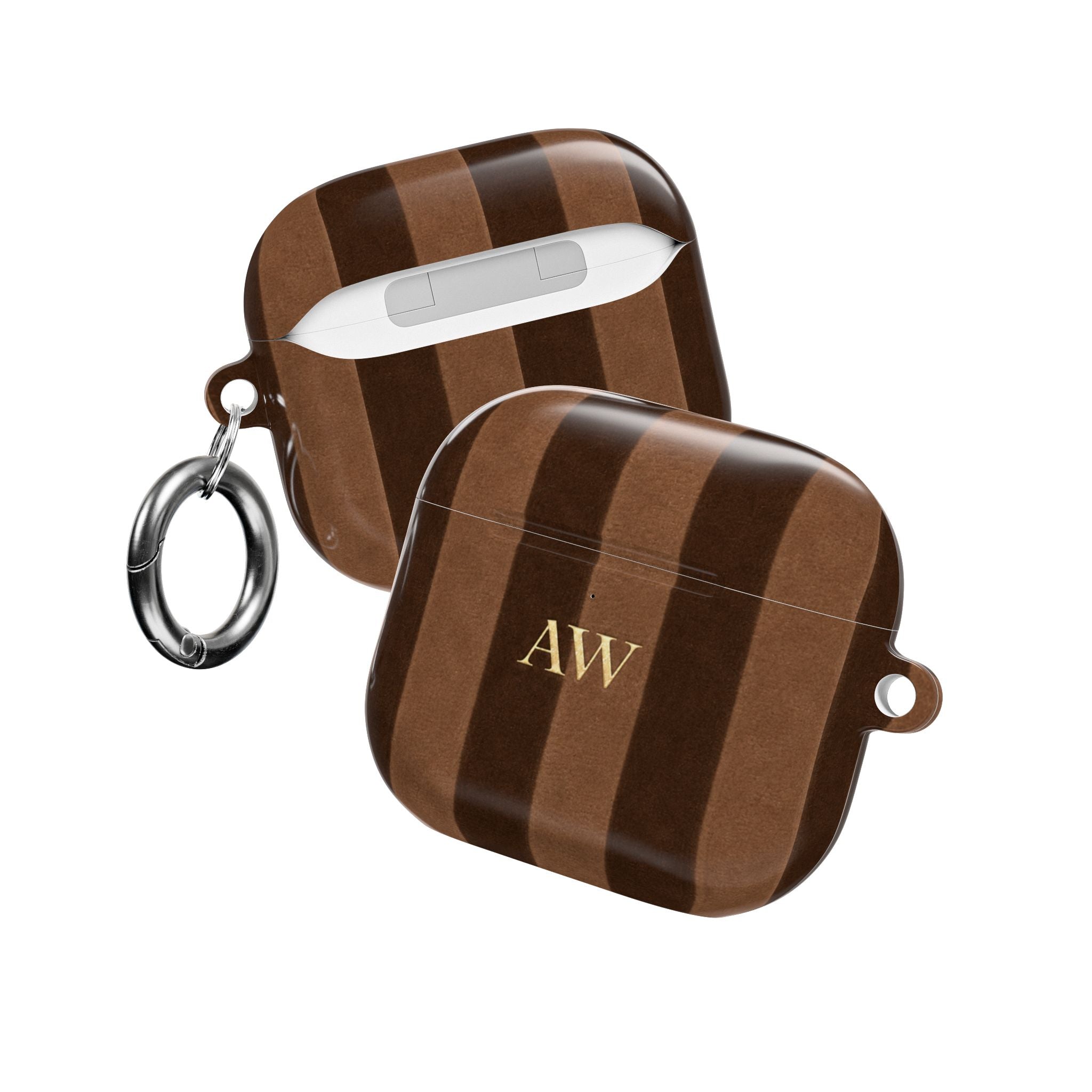 PERSONALIZED NAME CUSTOM BROWN VELVET STRIPES INITIALS AIRPOD CASE