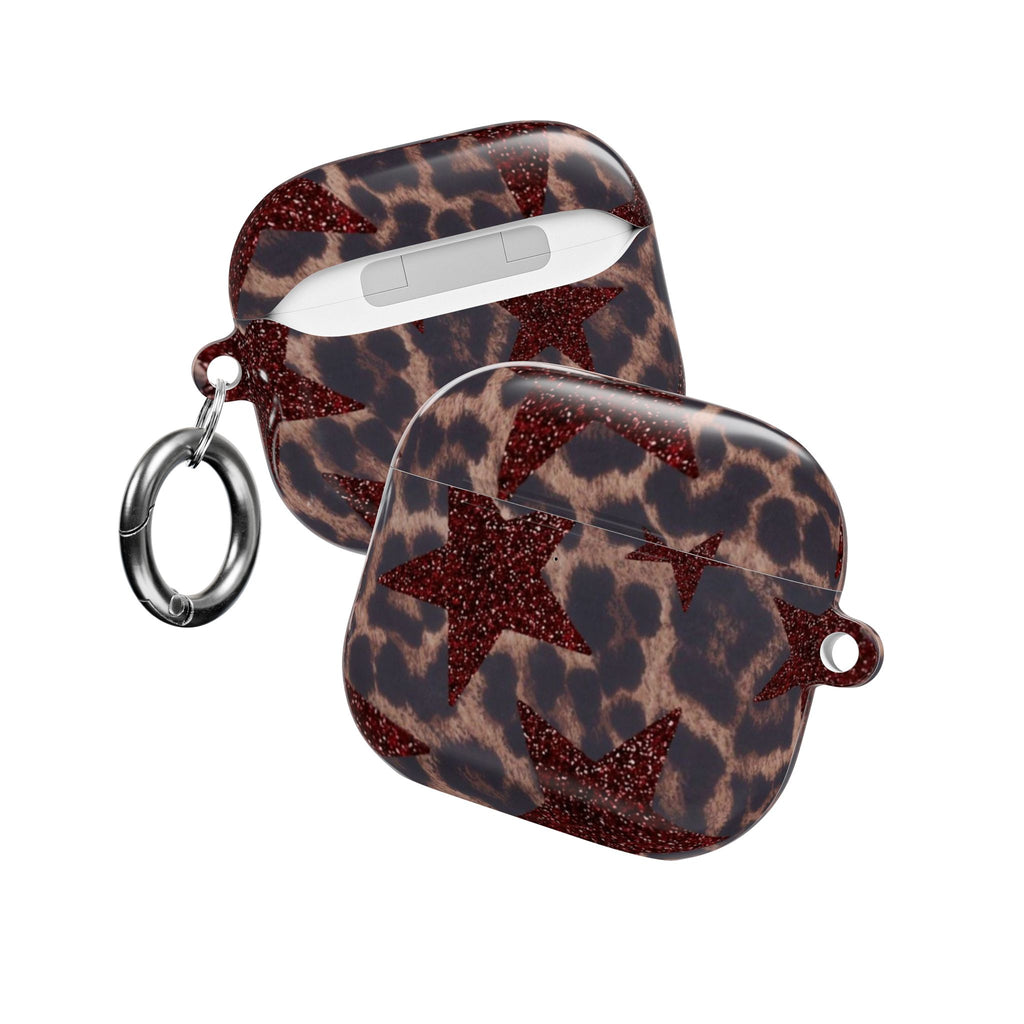 BURGUNDY RED LEOPARD STARS AIRPOD CASE