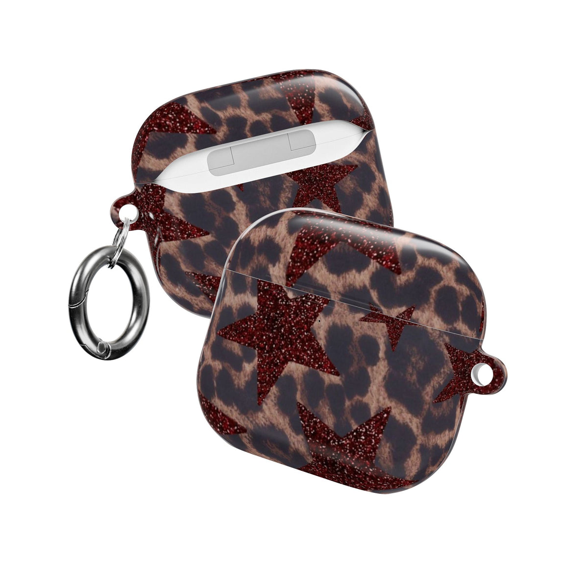 BURGUNDY RED LEOPARD STARS AIRPOD CASE