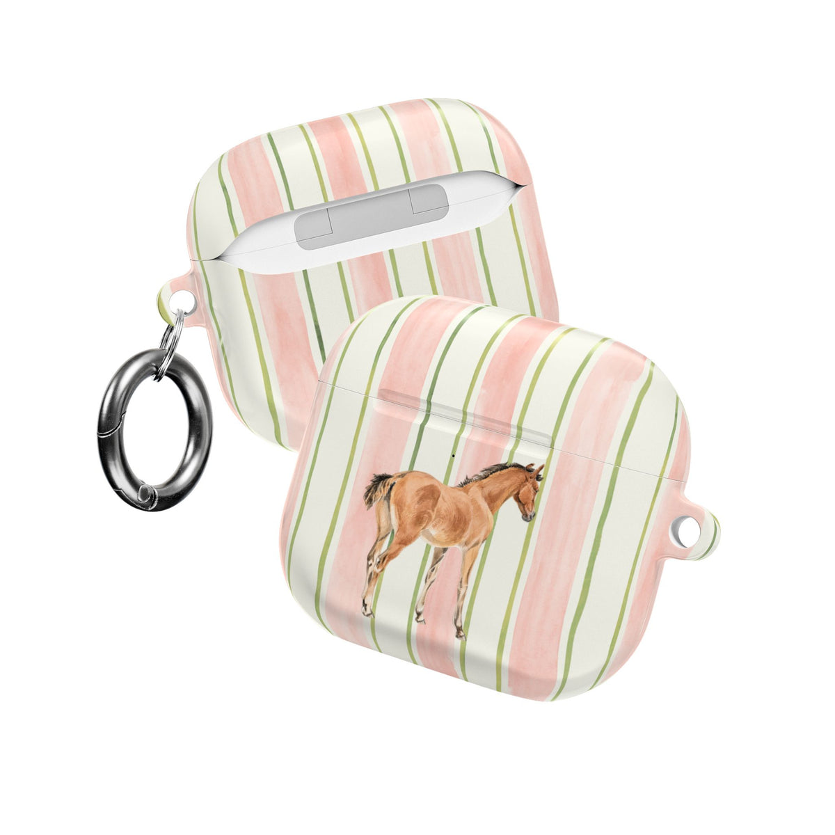 PINK STRIPES HORSE AIRPOD CASE