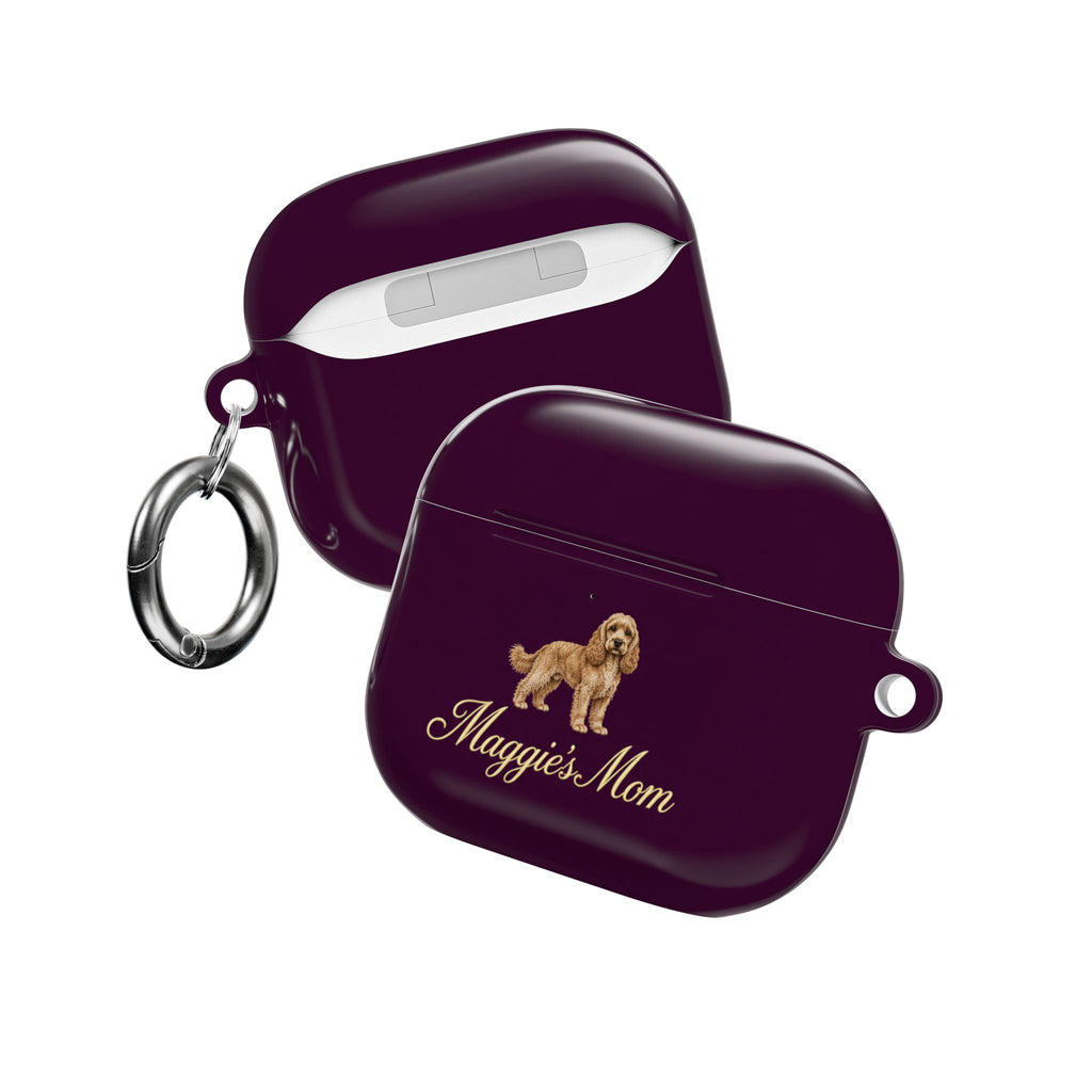 PERSONALIZED DEEP PURPLE COCKAPOO DOG MOM CUSTOM NAME AIRPOD CASE
