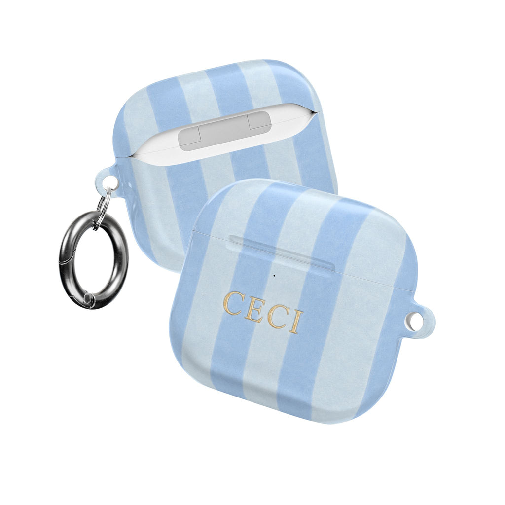 PERSONALIZED NAME CUSTOM SOFT BLUE STRIPES INITIALS AIRPOD CASE