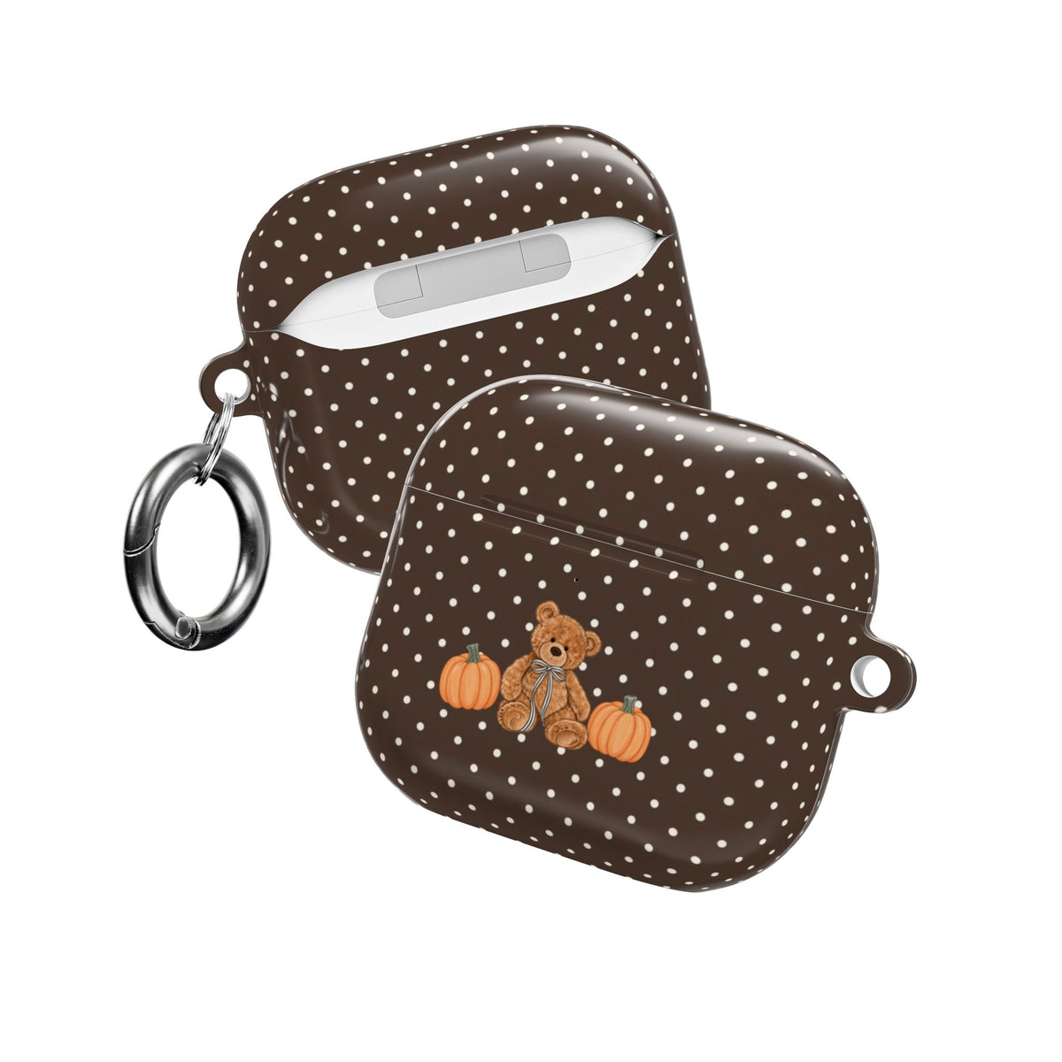 BROWN POLKA DOTS PUMPKIN TEDDY BEAR AIRPOD CASE