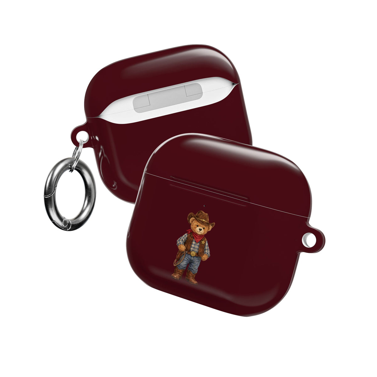 WINE RED COWBOY TEDDY BEAR AIRPOD CASE
