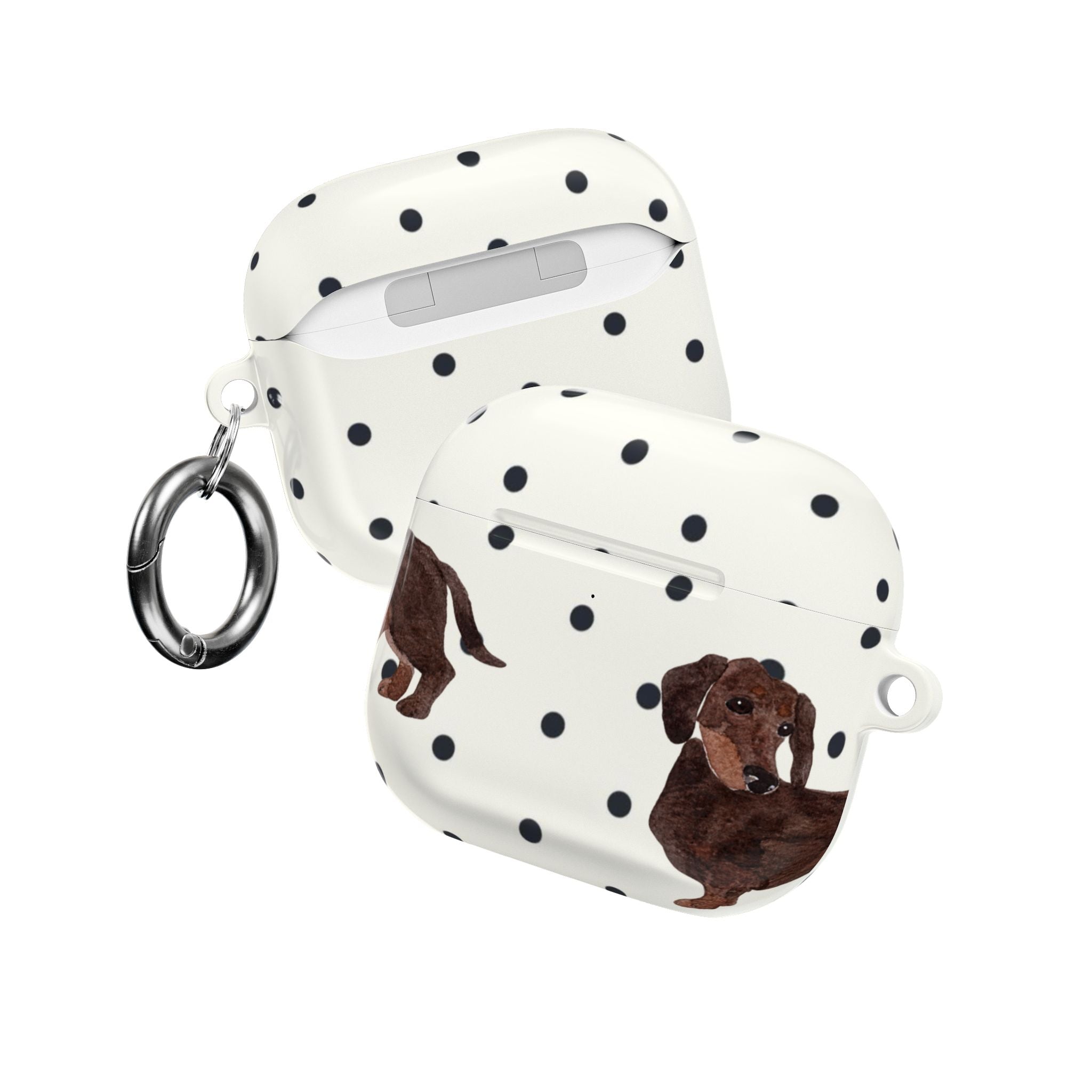 BLACK & WHITE POLKA DOTS DACHSHUND AIRPOD CASE