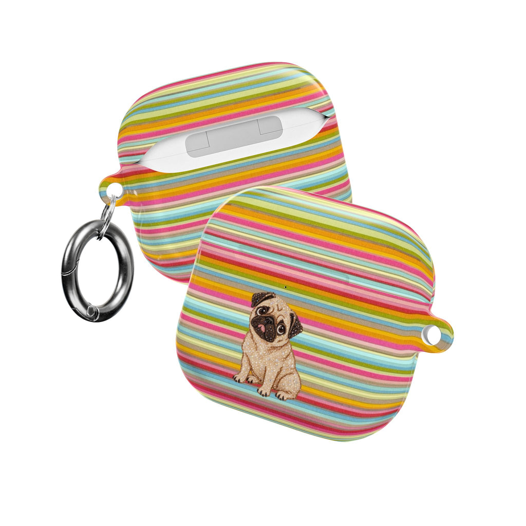 JET SET STRIPES PUG PUPPY AIRPOD CASE