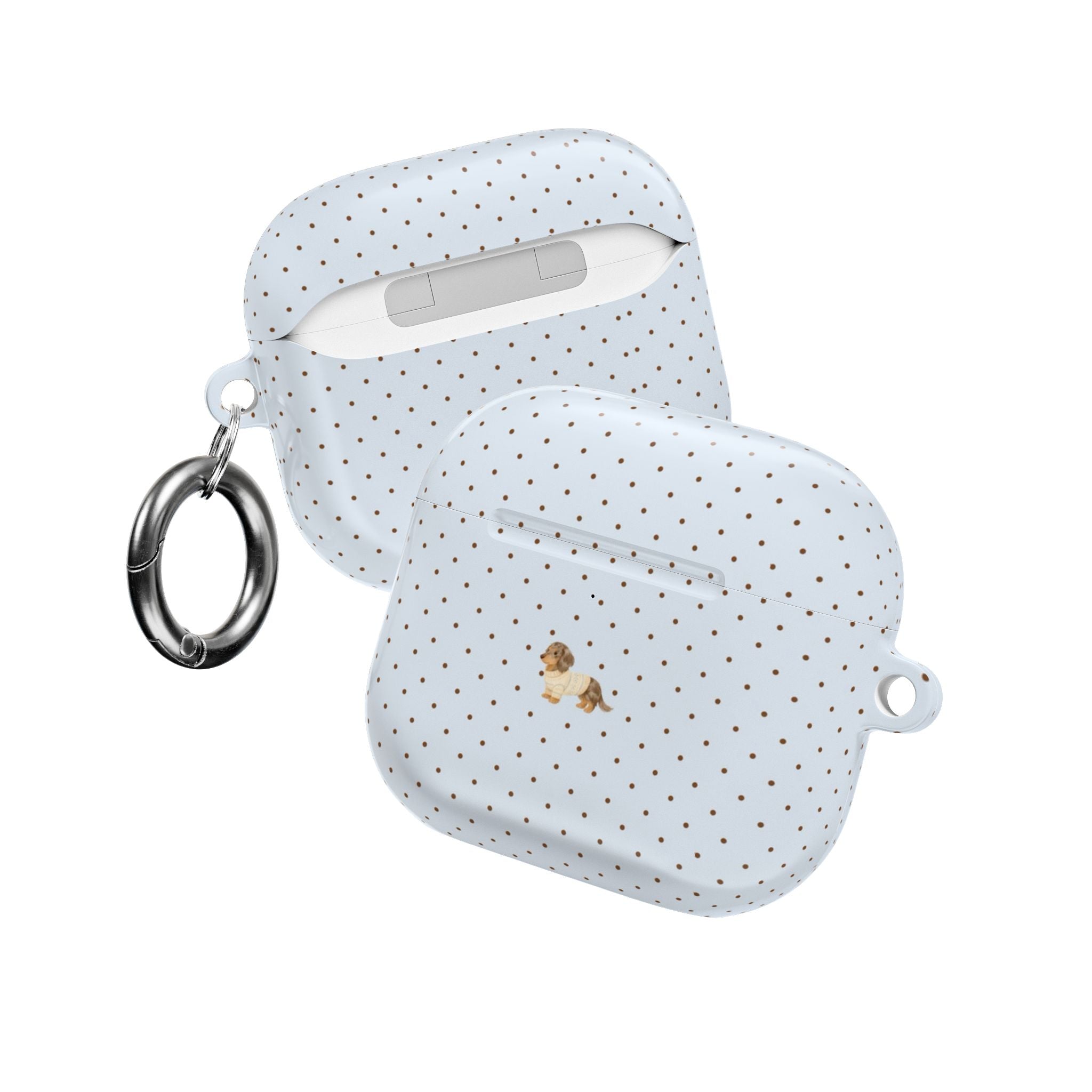 BLUE POLKA DOTS MINI DACHSHUND PUPPY DOG AIRPOD CASE