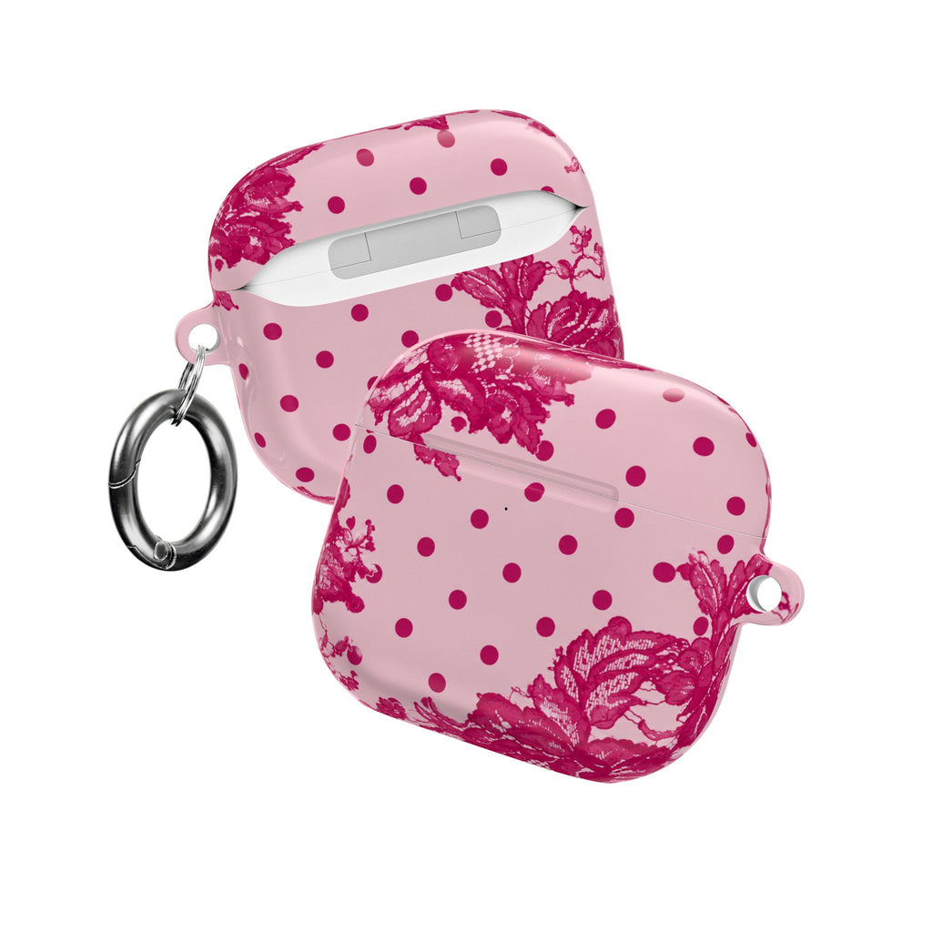 RASPBERRY CHANTILLY POLKA DOTS LACE AIRPOD CASE