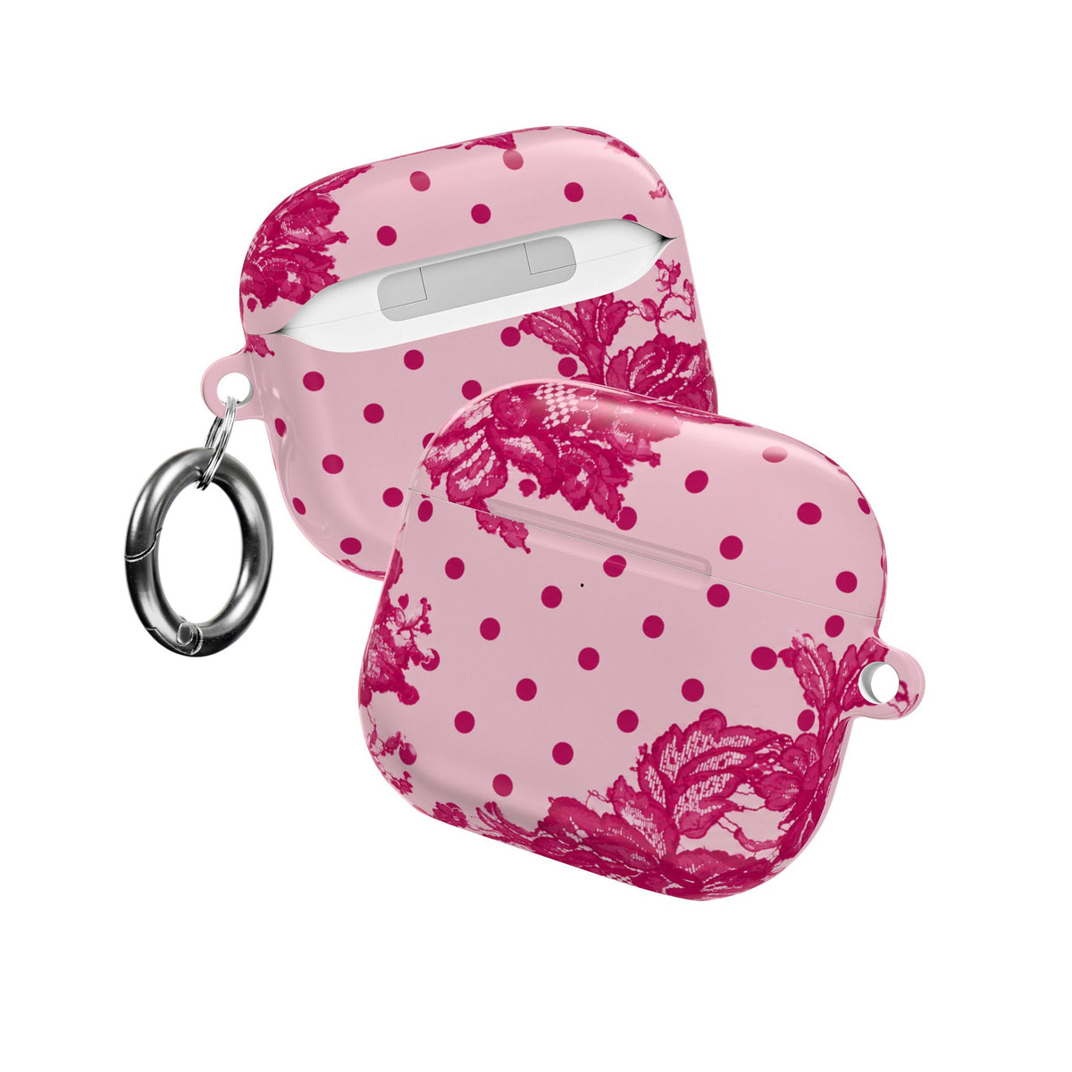 RASPBERRY CHANTILLY POLKA DOTS LACE AIRPOD CASE