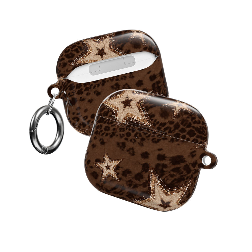 BROWN LEOPARD GOLD STARS AIRPOD CASE